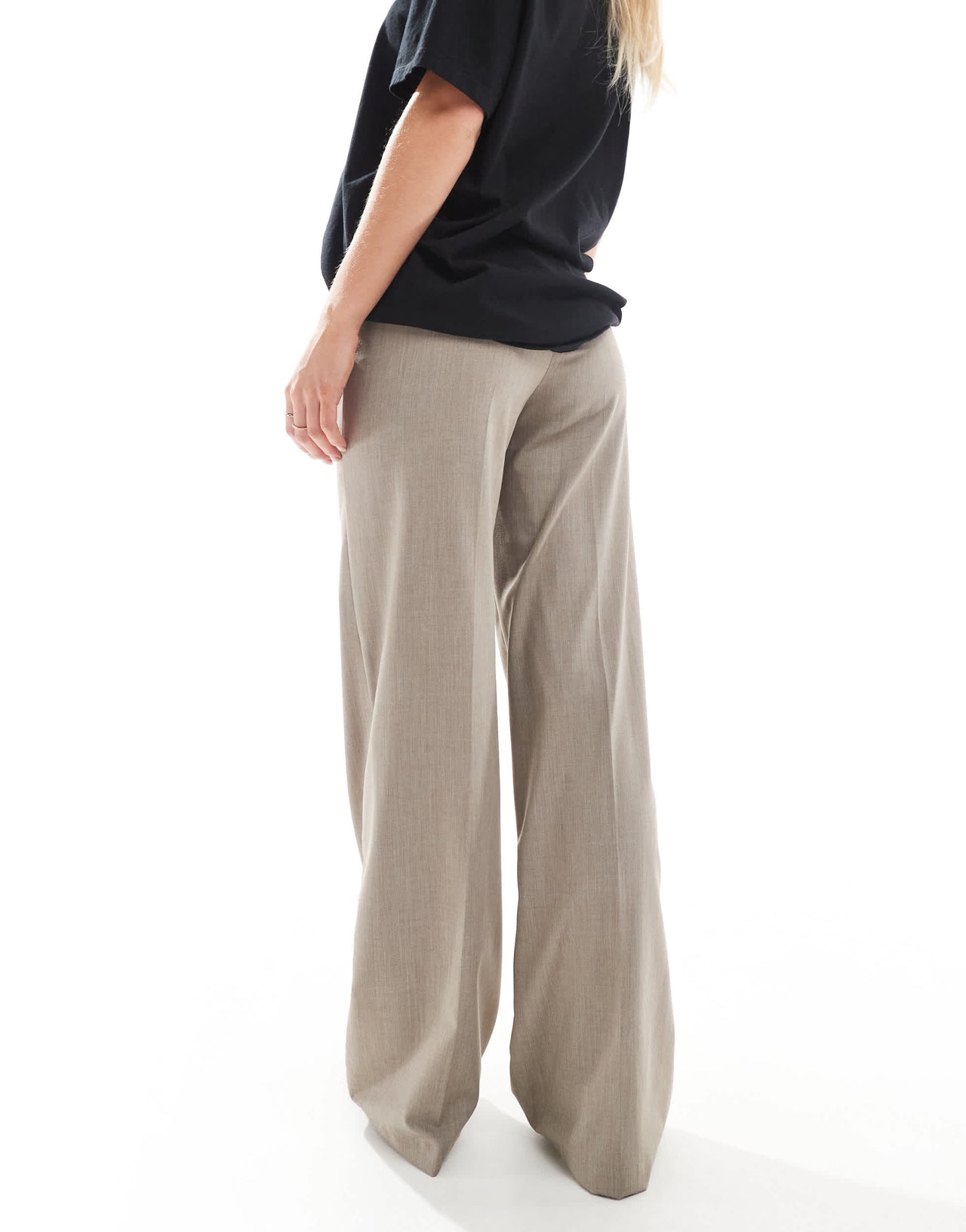Bershka Petite tailored trouser in taupe