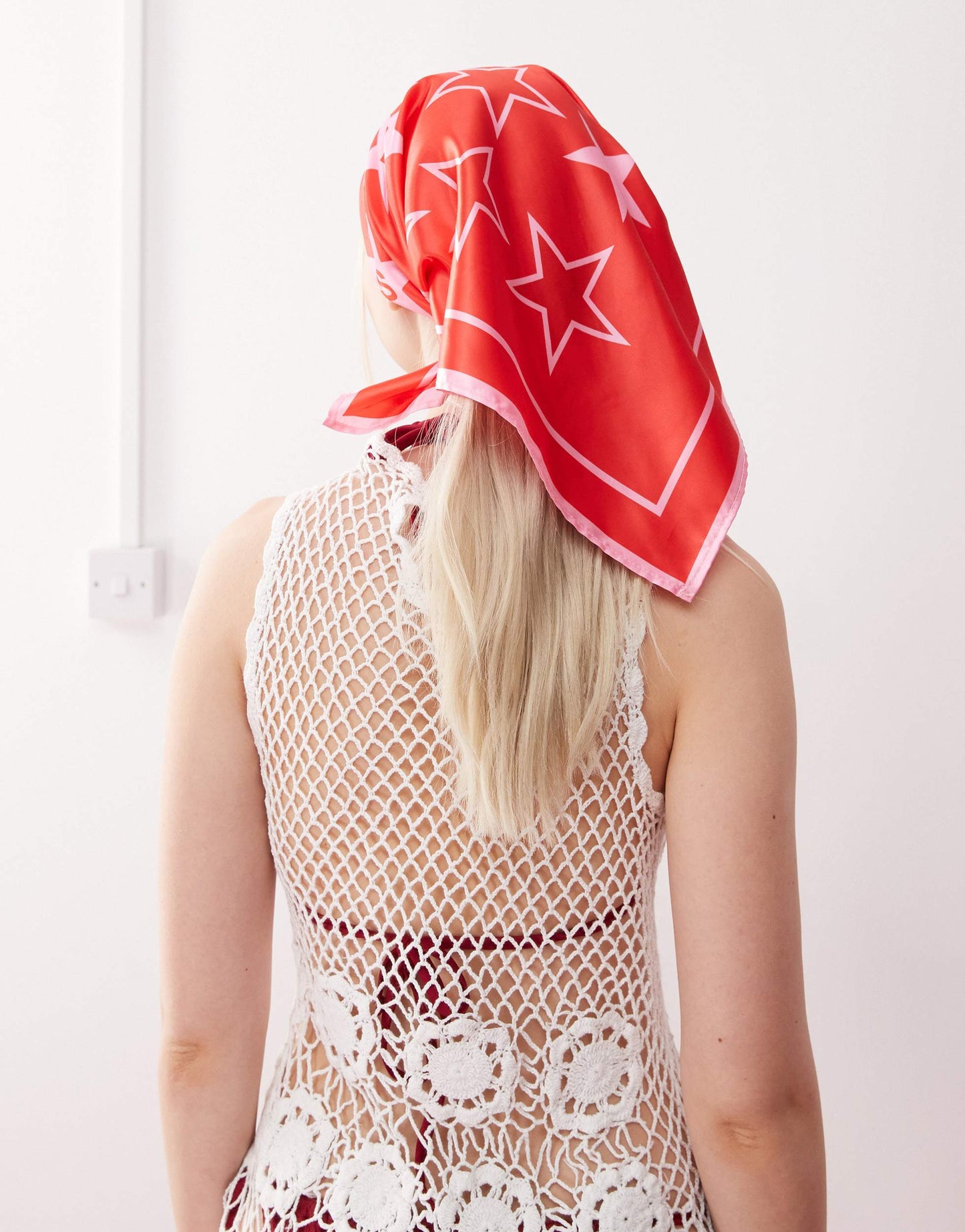 COLLUSION branded heart print headscarf in red
