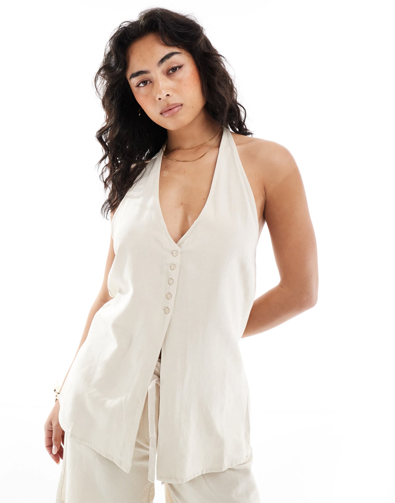 Vero Moda halter neck waistcoat co-ord in oatmeal