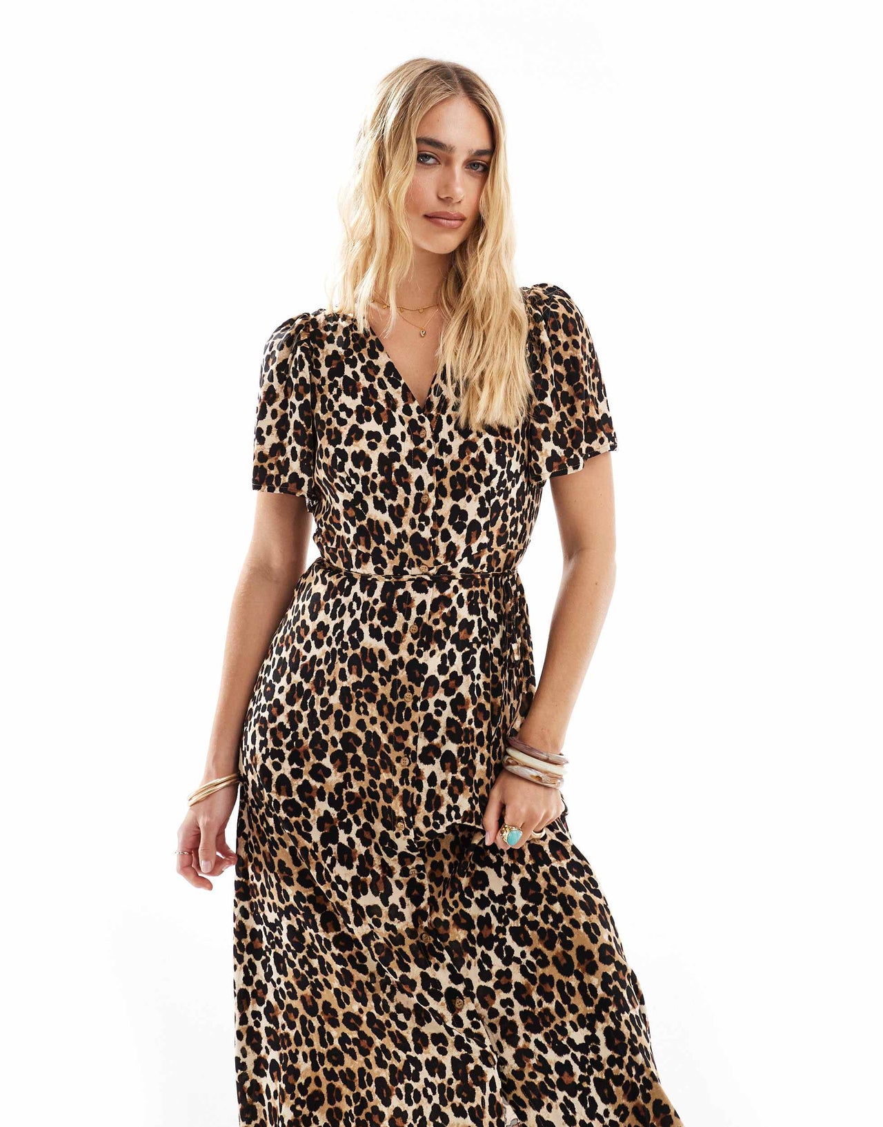 Vero Moda buttondown maxi dress in leopard print