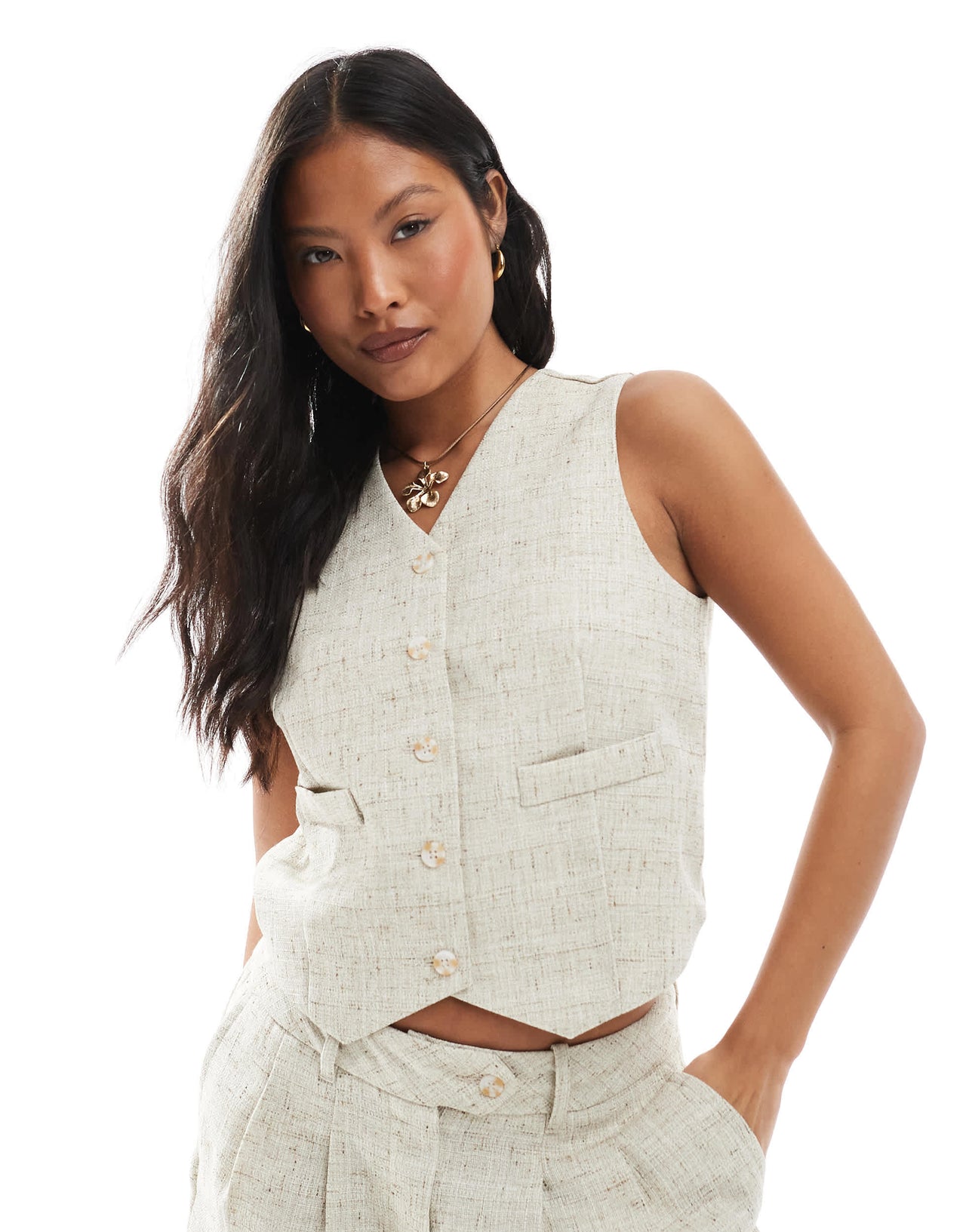 Vero Moda Petite tailored waistcoat co-ord in oatmeal