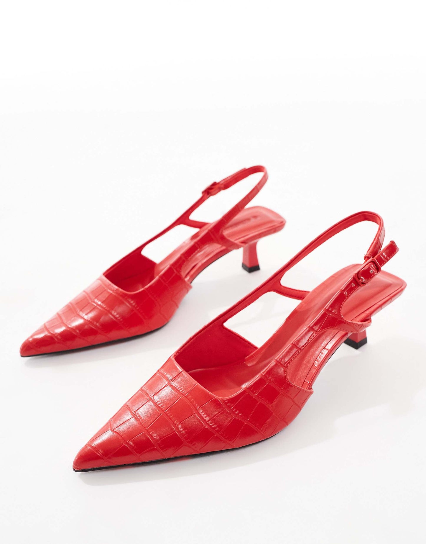 Stradivarius faux croc slingback heel in red