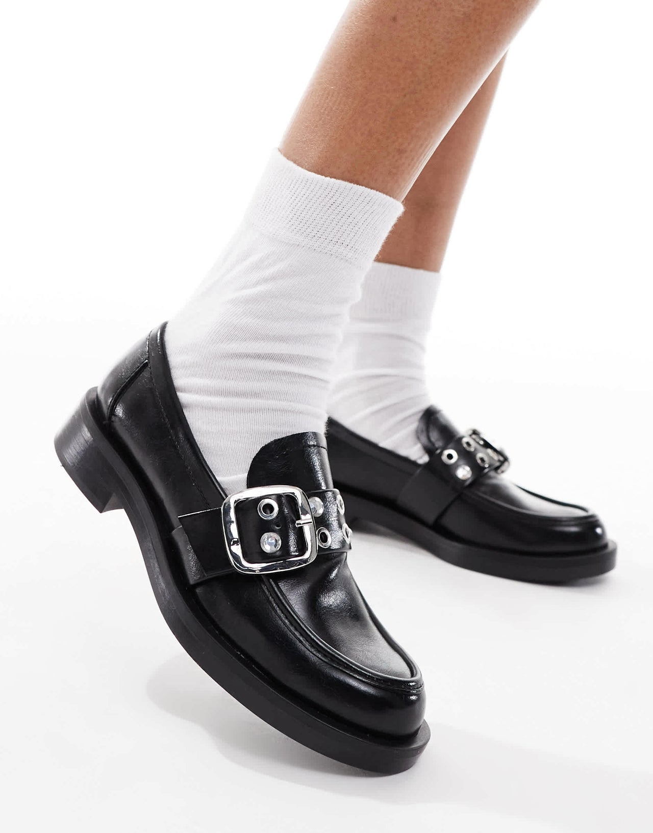 Stradivarius buckle detail loafer in black