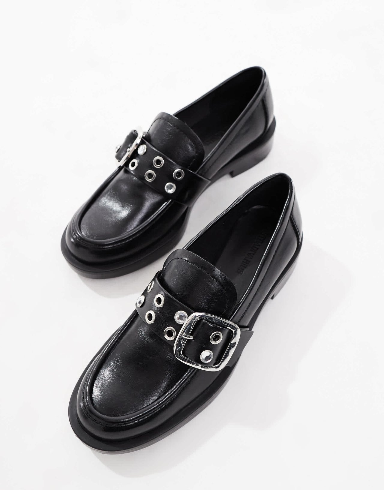 Stradivarius buckle detail loafer in black