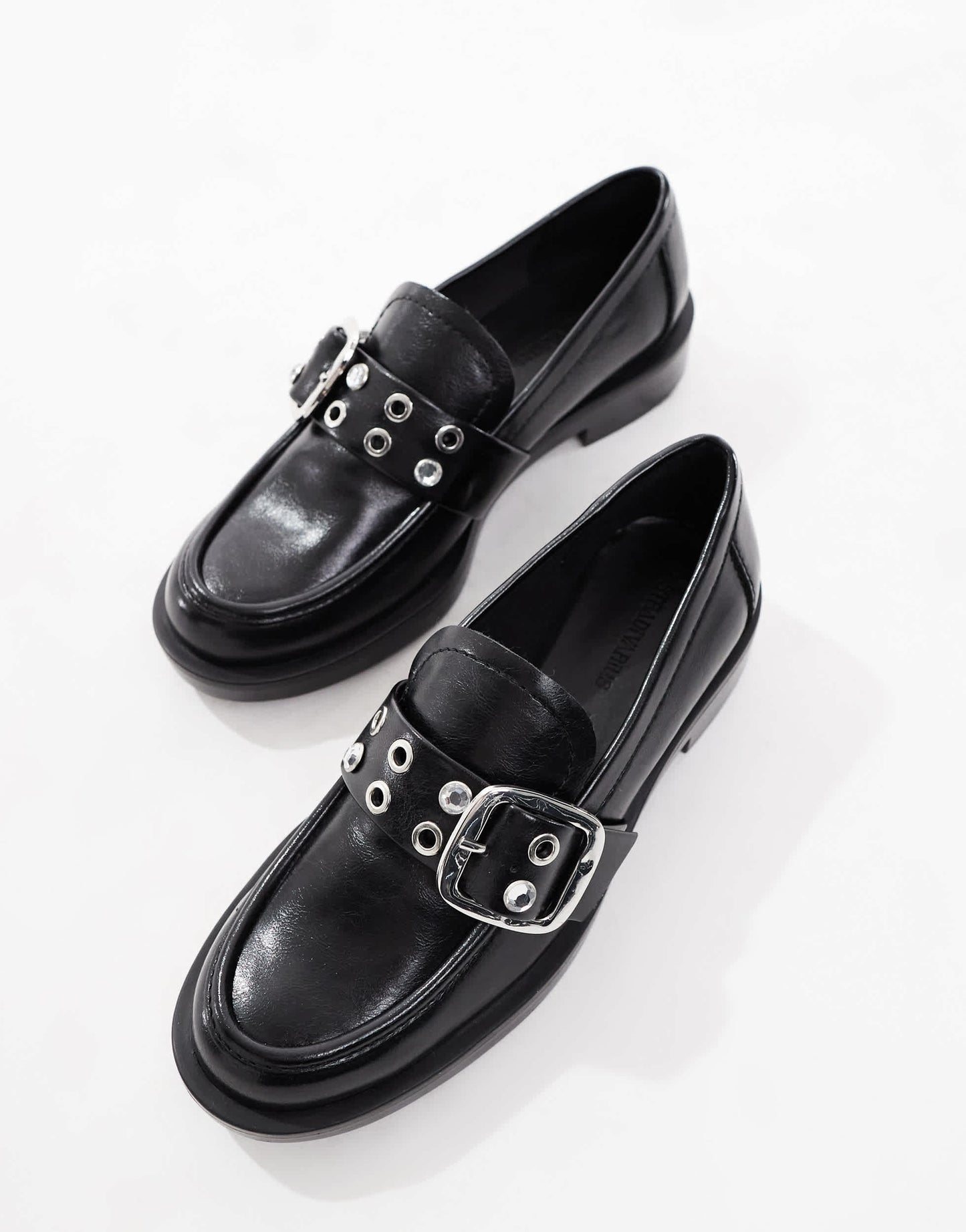 Stradivarius buckle detail loafer in black