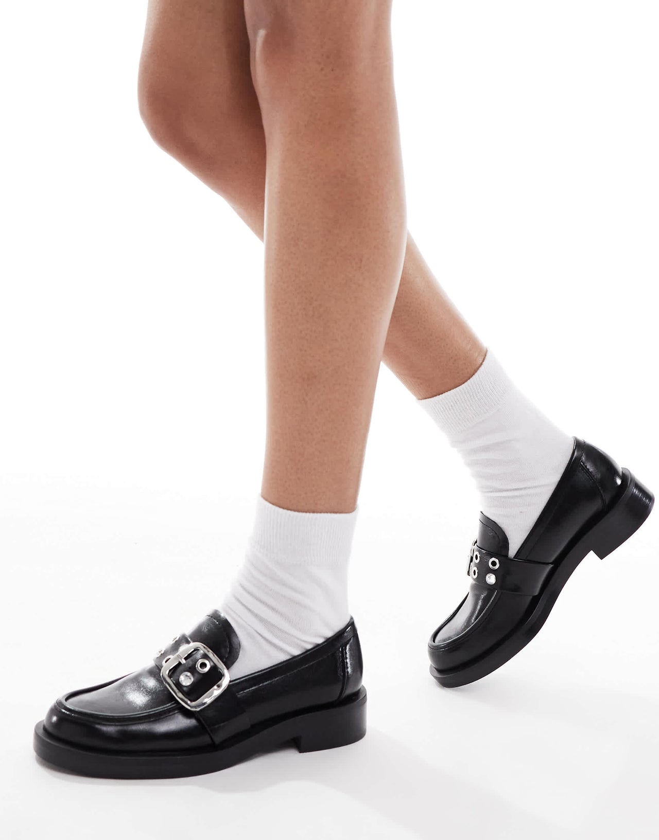 Stradivarius buckle detail loafer in black