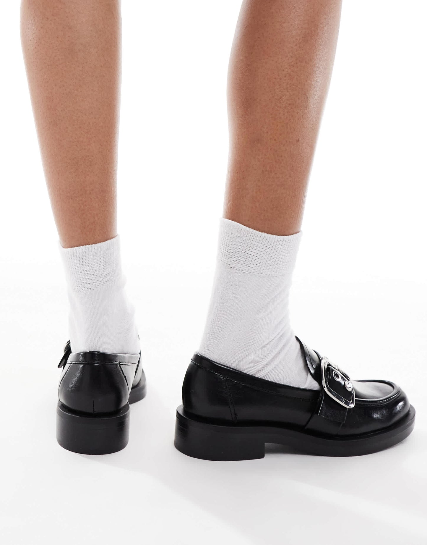 Stradivarius buckle detail loafer in black