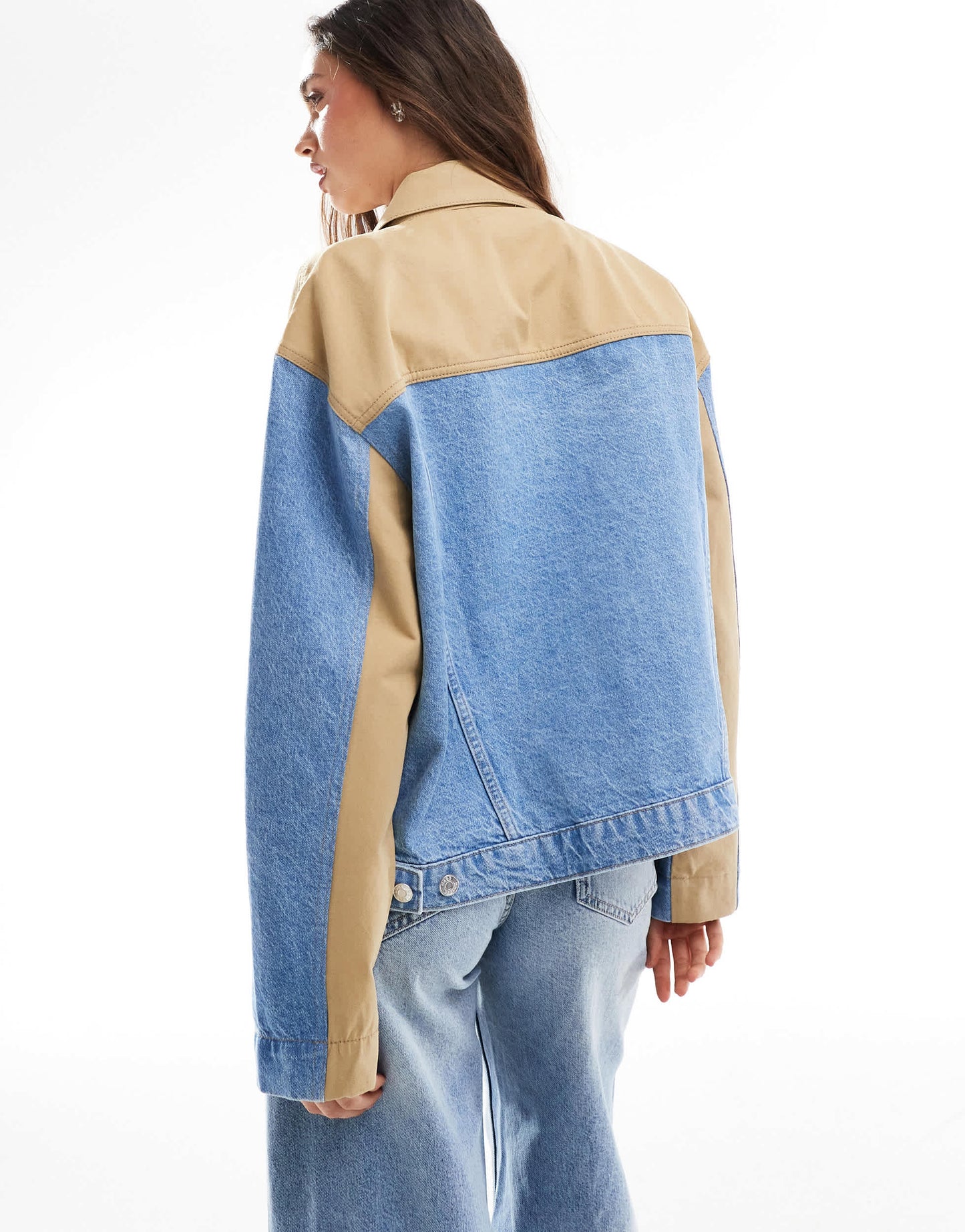 ASOS DESIGN denim hybrid western jacket in midwash blue