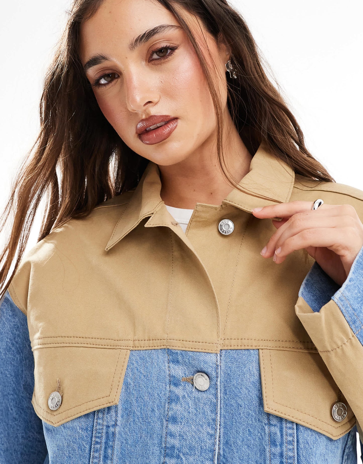 ASOS DESIGN denim hybrid western jacket in midwash blue