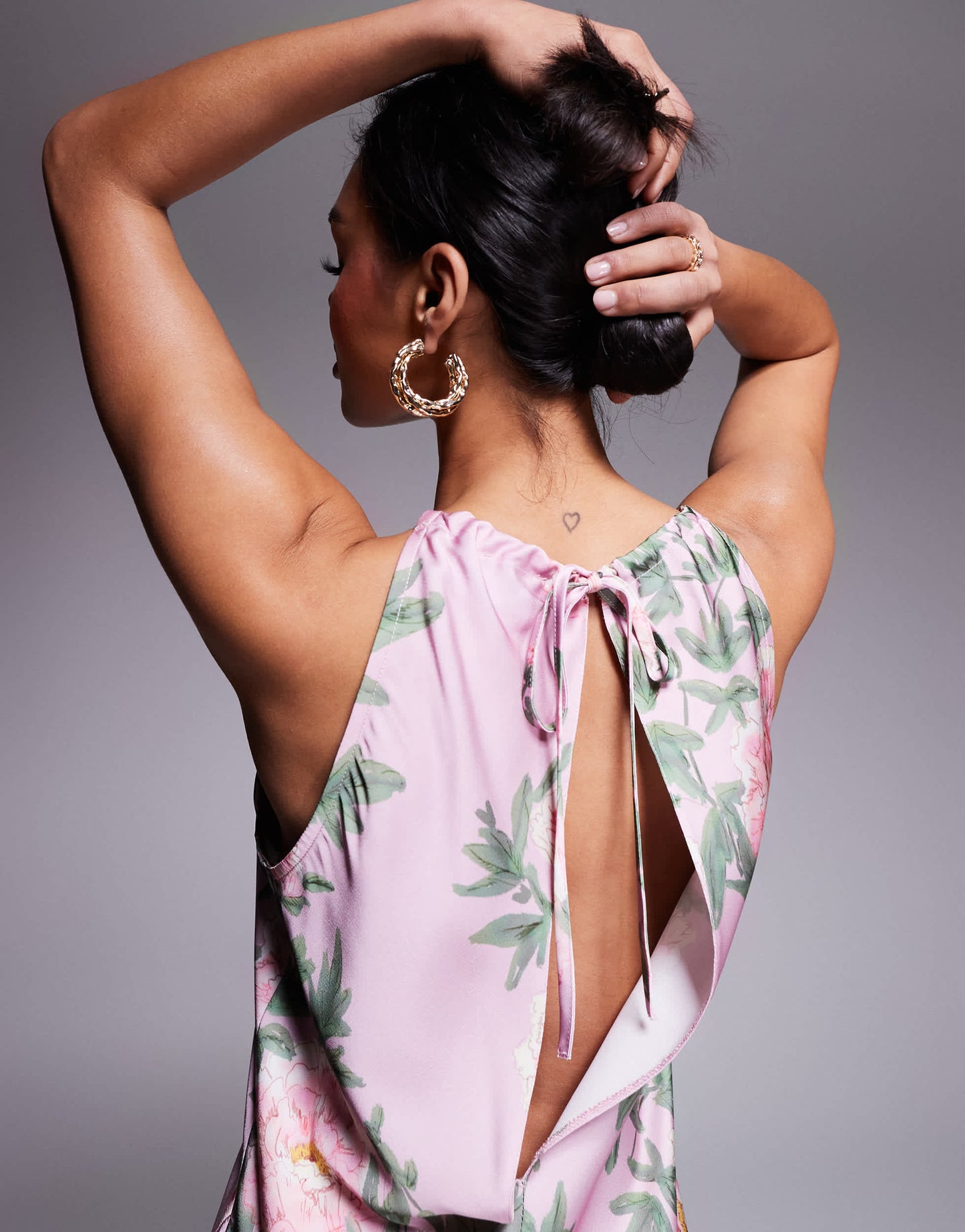 ASOS DESIGN satin halter neck split maxi dress in pink floral print