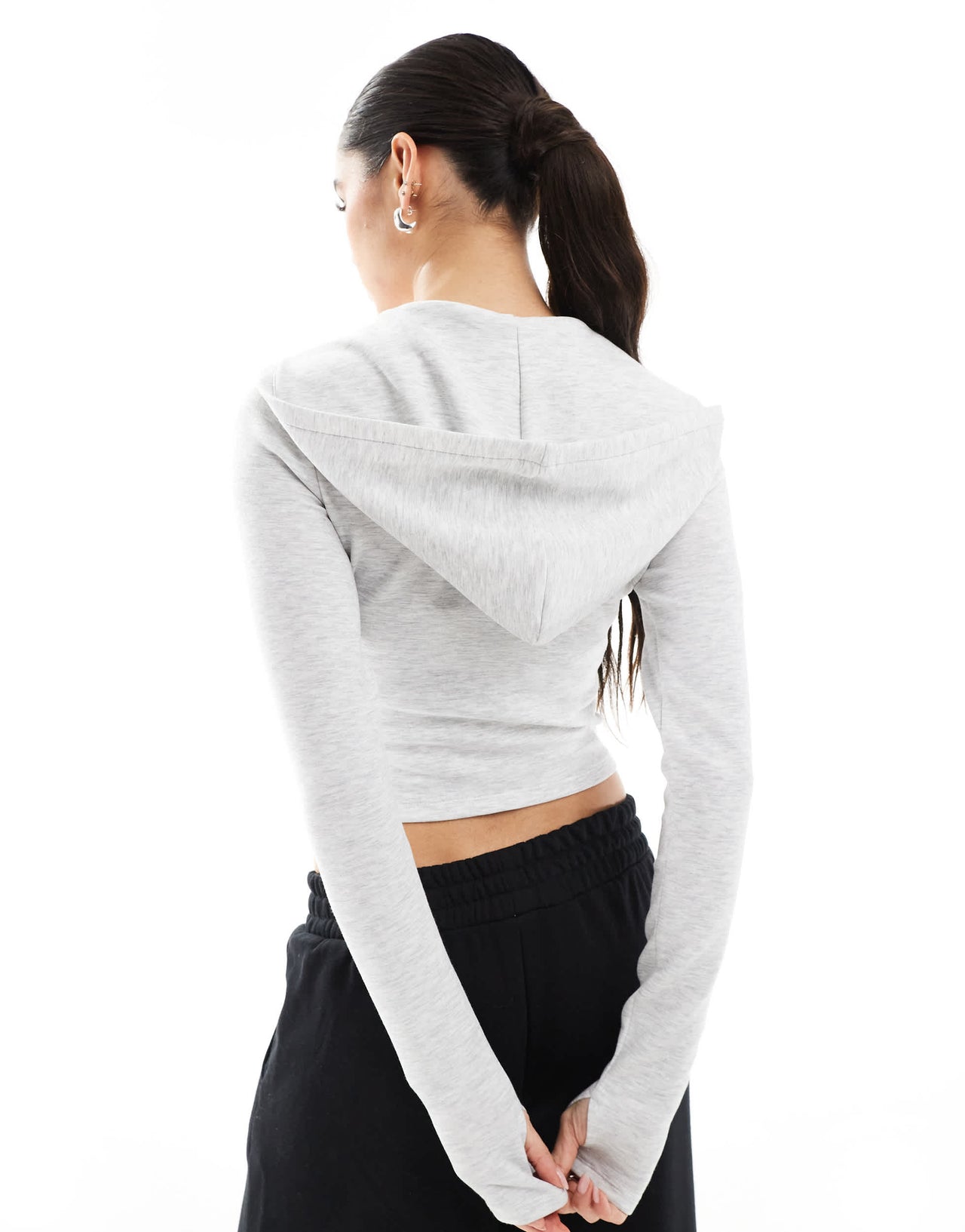 Bershka soft touch zip-up hoodie in light grey
