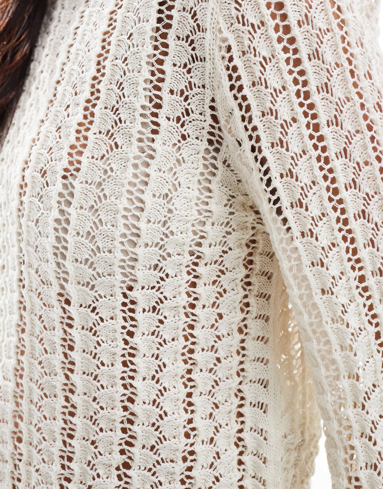 Pieces self stripe crochet knit cropped top in cloud white