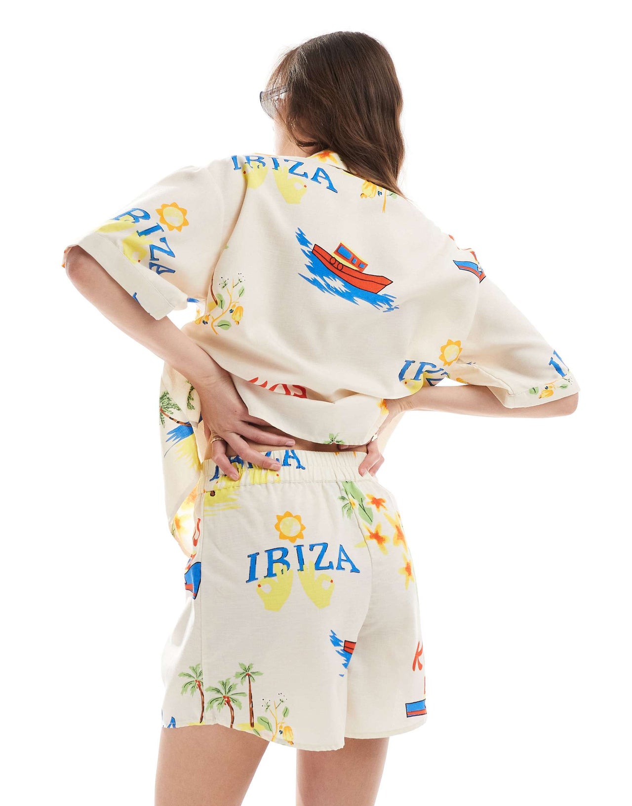 Pieces high waist short co-ord in summer holiday print