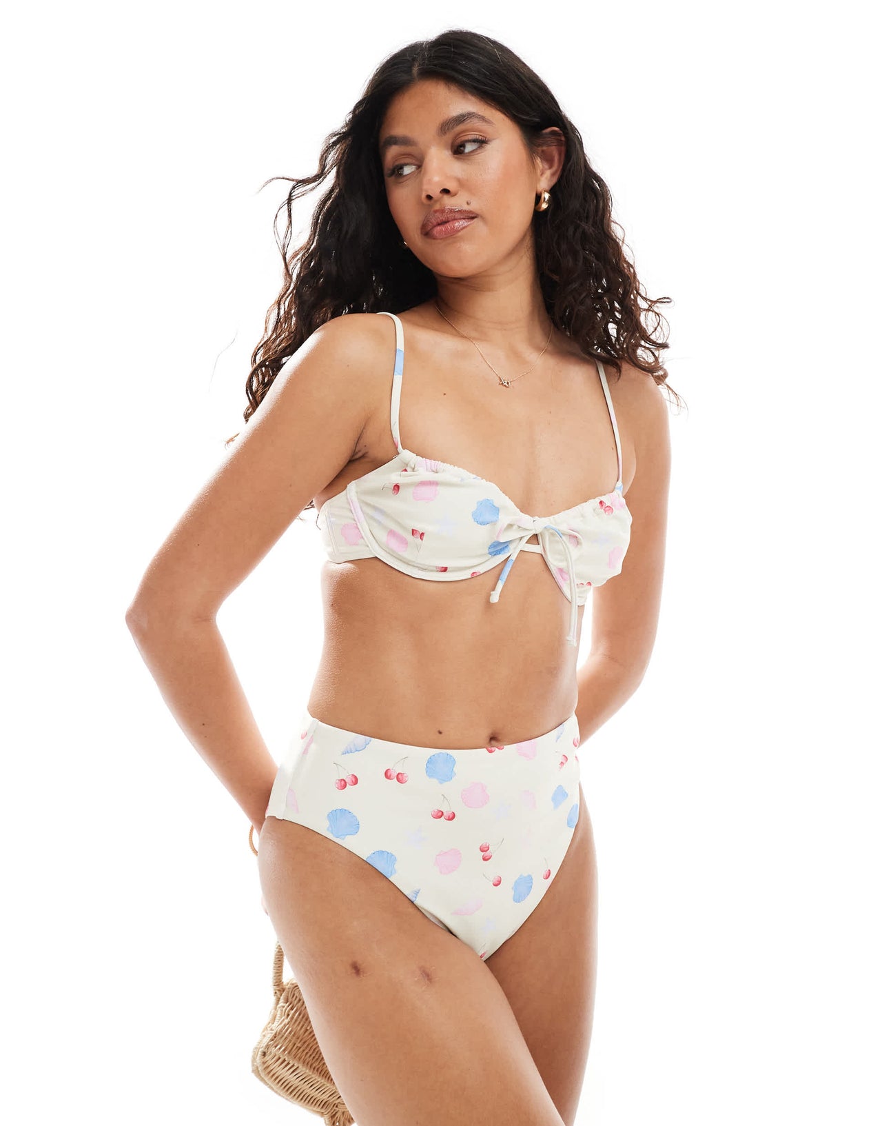 Pieces high waist bikini bottom co-ord in seashell print