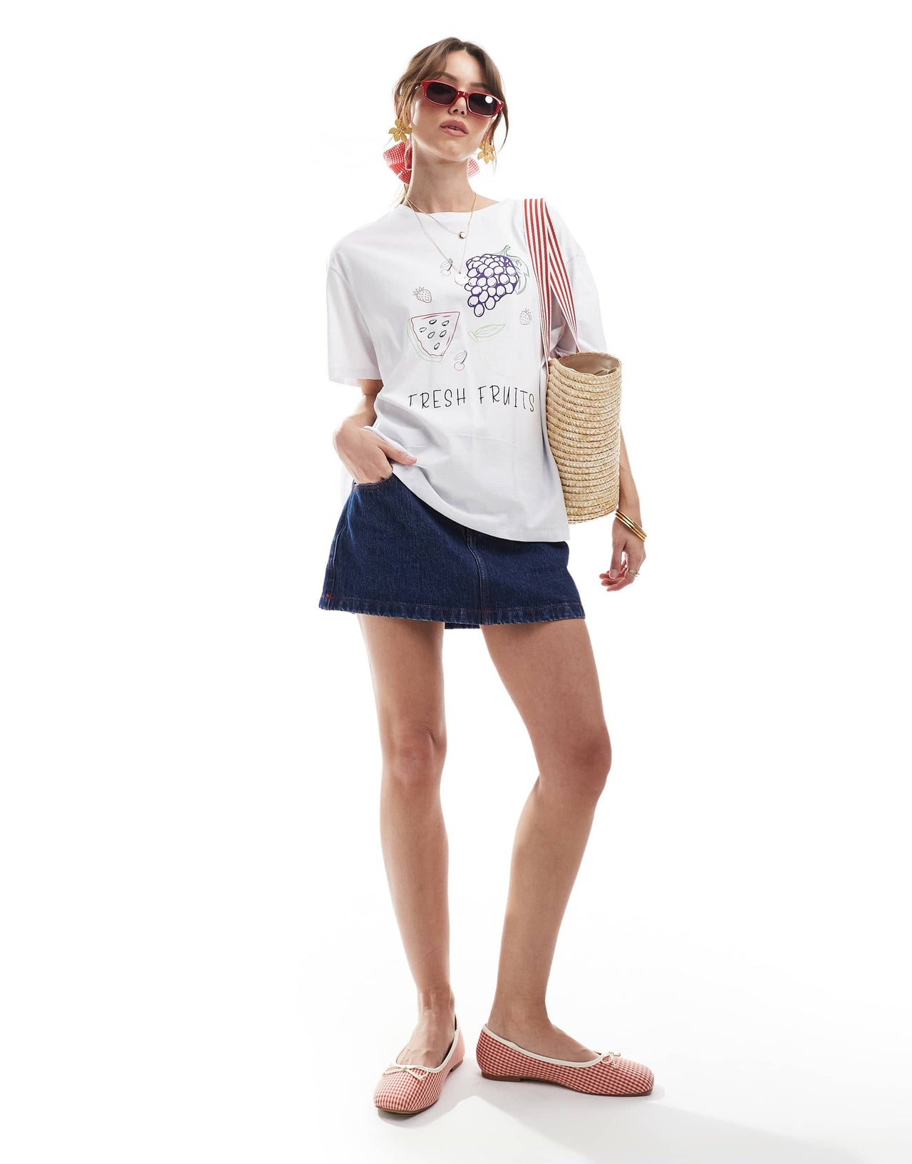 Pieces oversized t-shirt with fresh fruits graphic in white