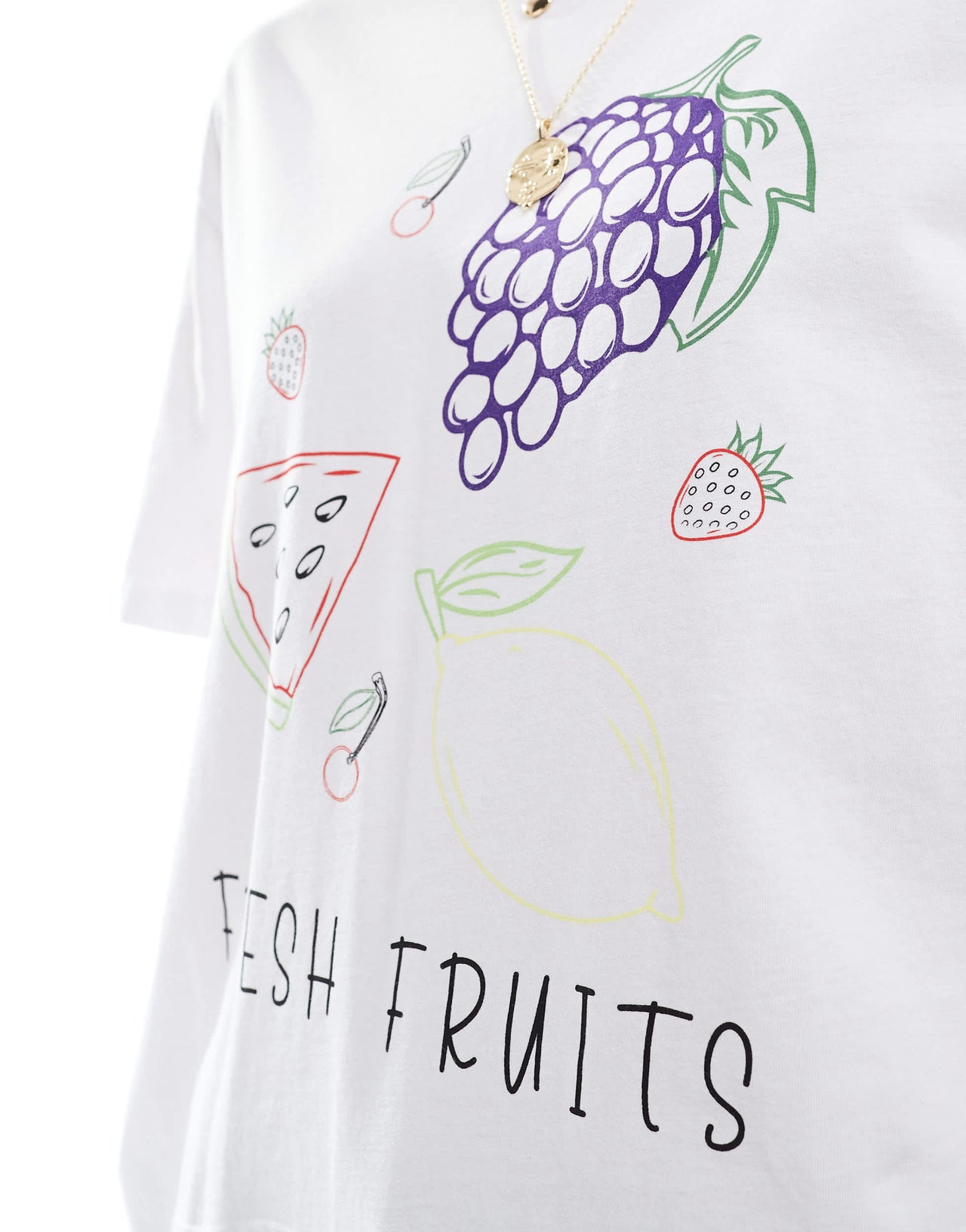 Pieces oversized t-shirt with fresh fruits graphic in white