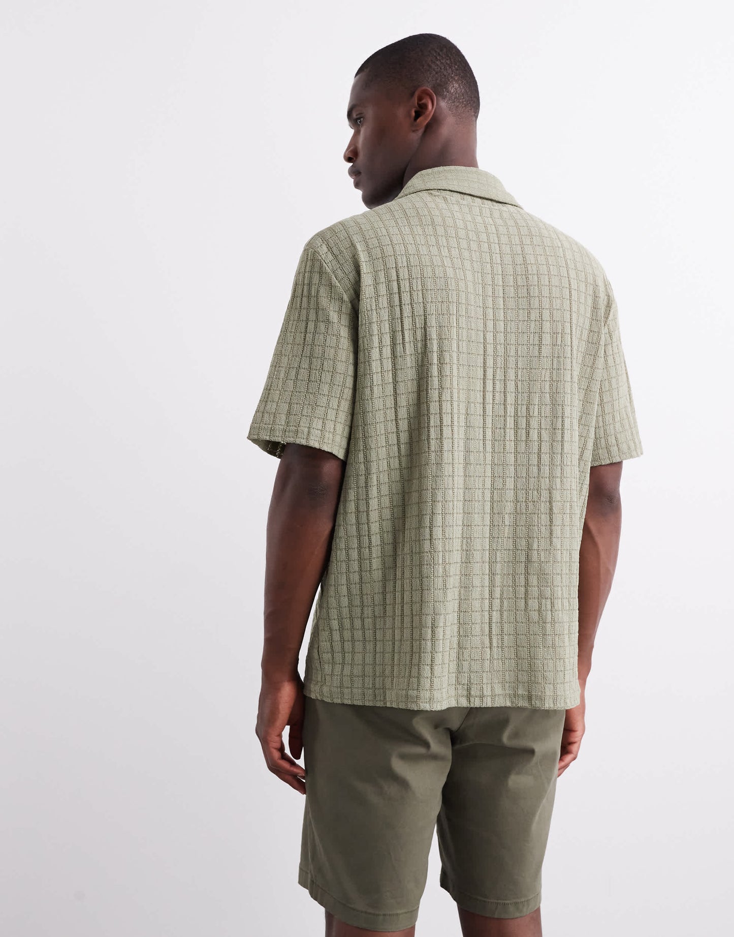 River Island revere collar textured shirt in khaki