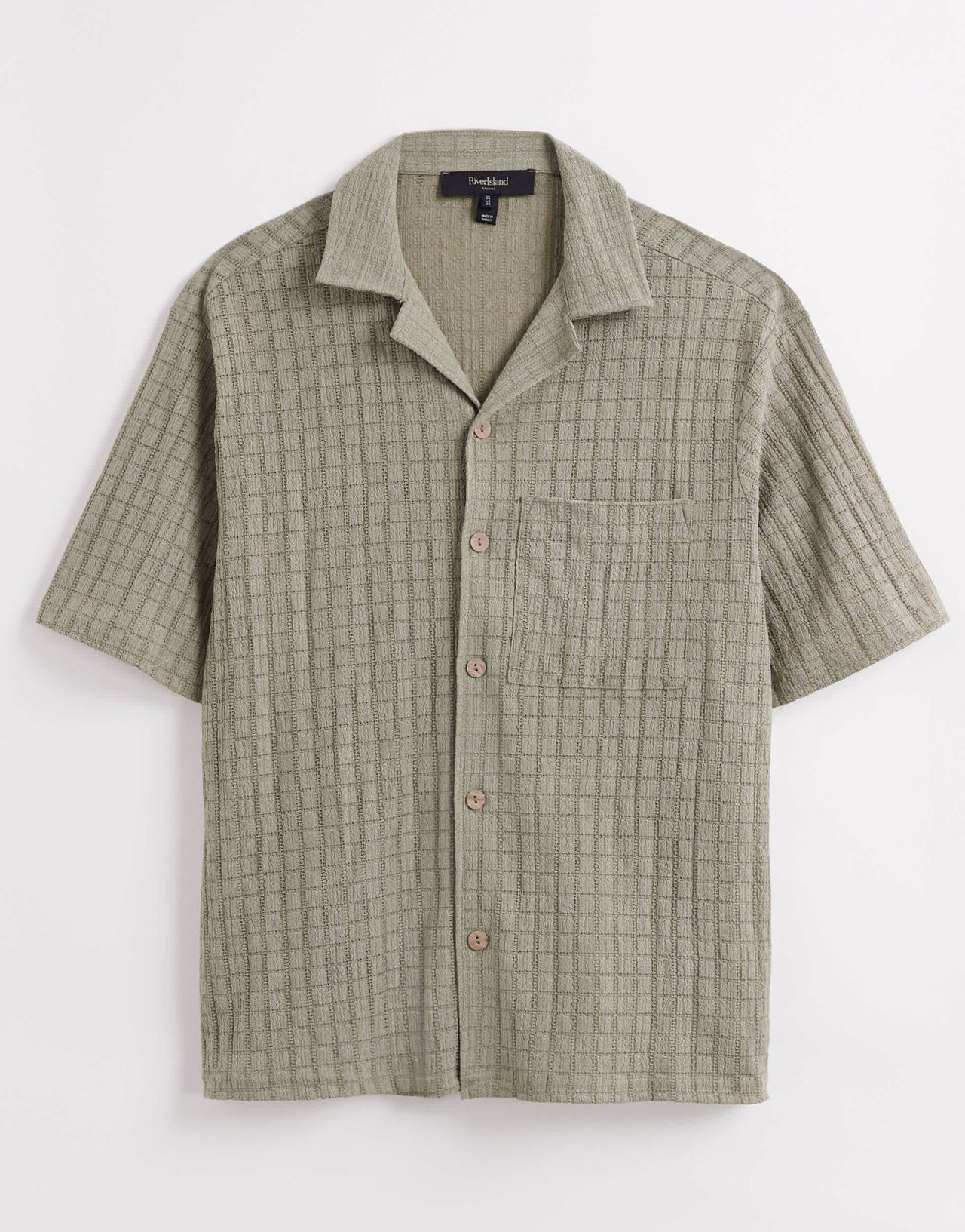 River Island revere collar textured shirt in khaki