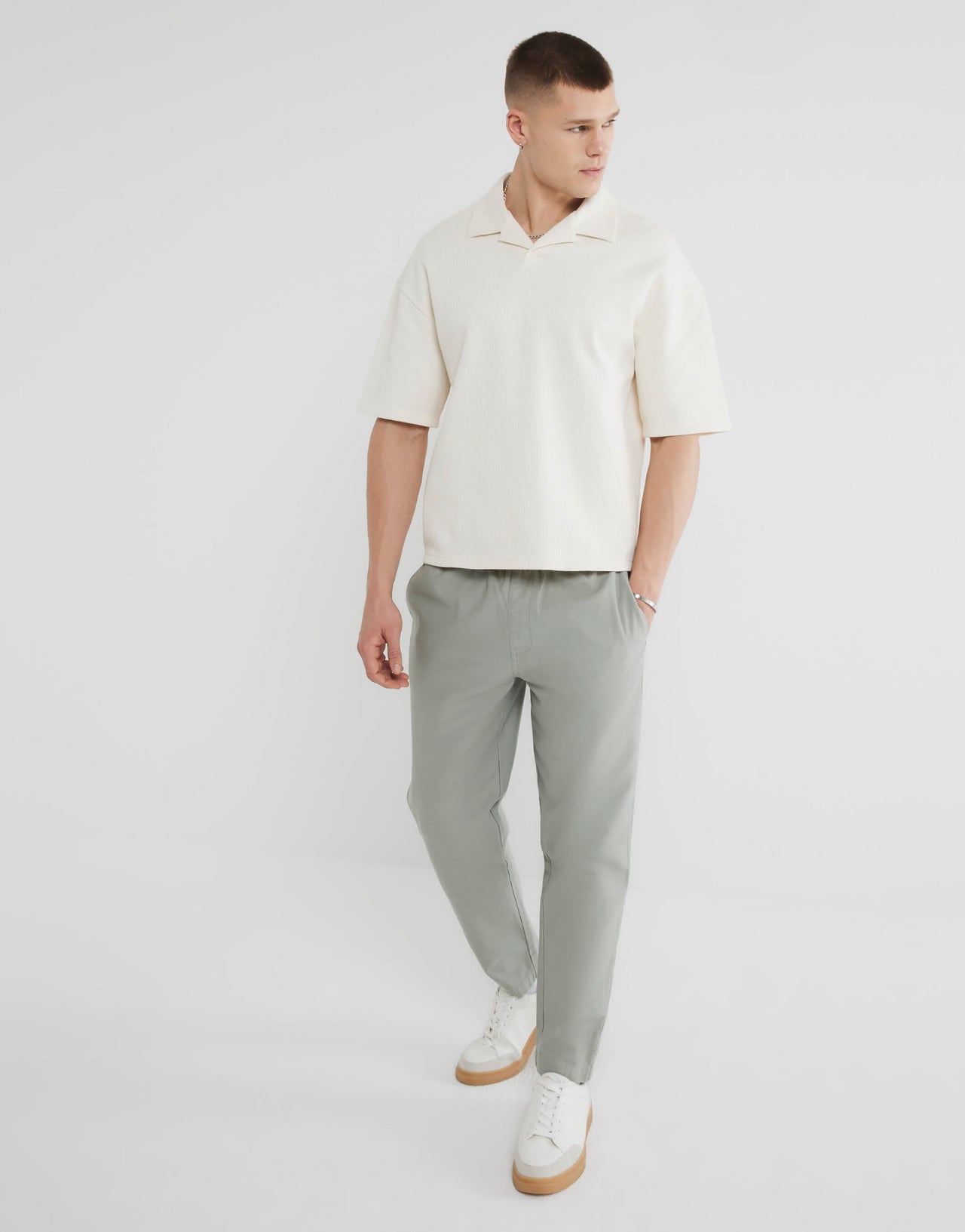River Island linen blend pull on trousers in light green