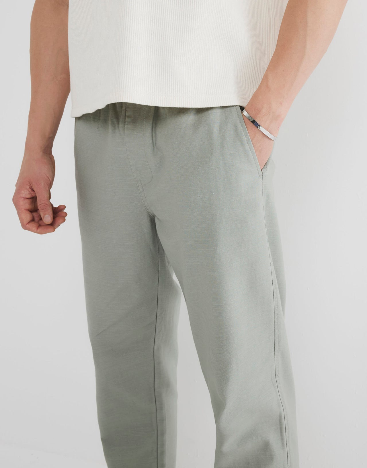 River Island linen blend pull on trousers in light green