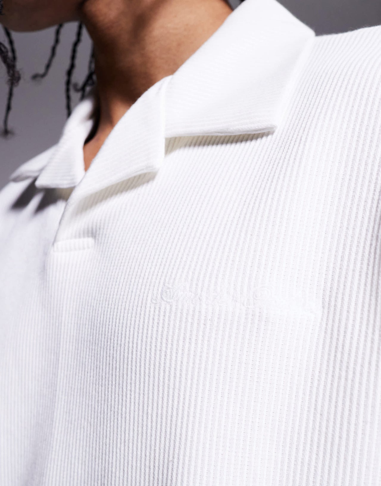 River Island boxy oversized fit revere collar polo in ecru