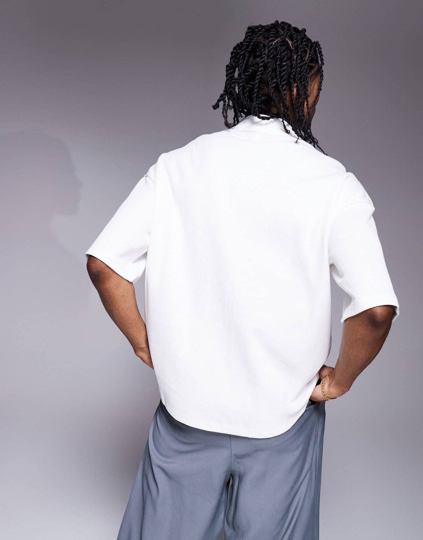 River Island boxy oversized fit revere collar polo in ecru