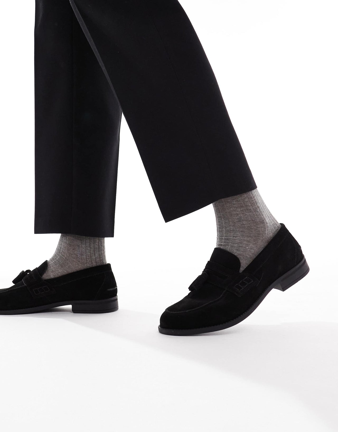 River Island faux suede tassel loafers in black