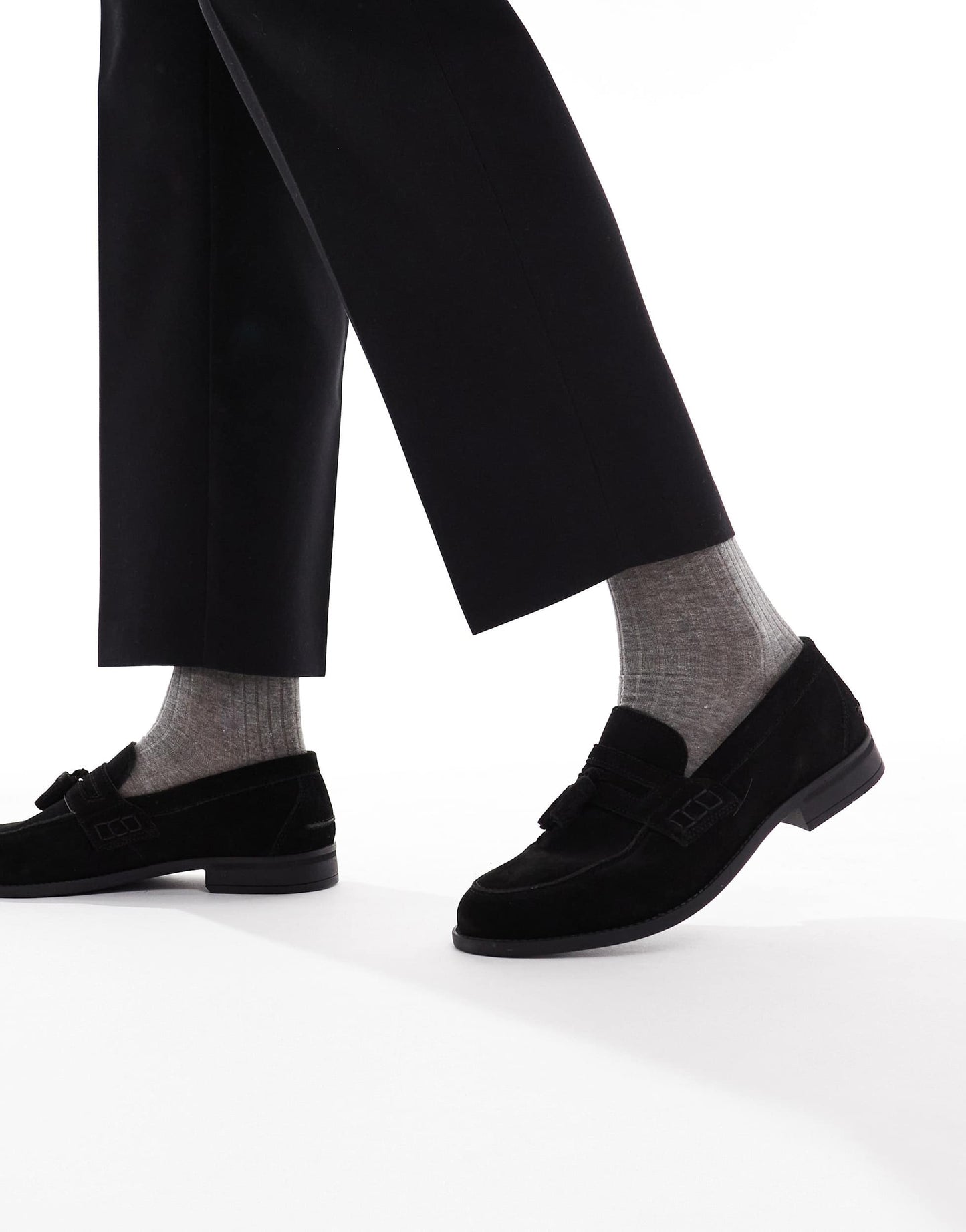 River Island faux suede tassel loafers in black