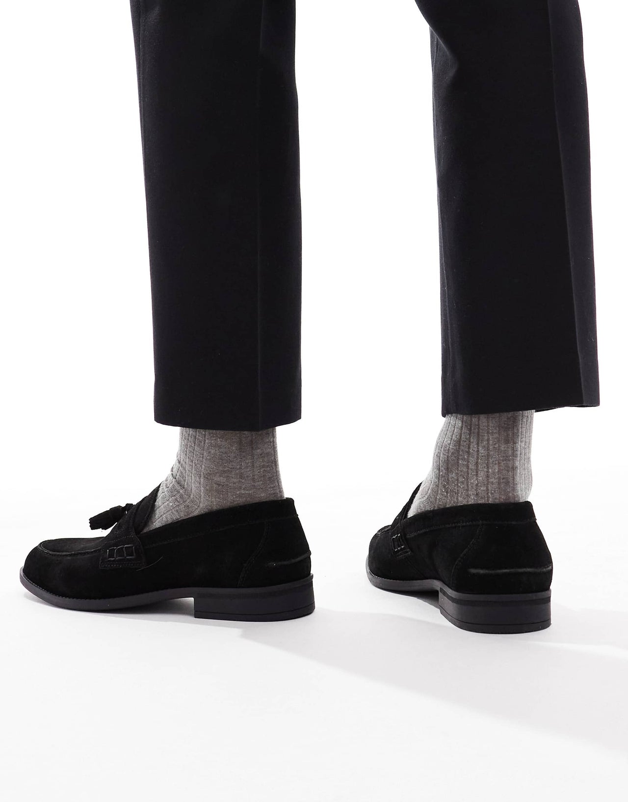 River Island faux suede tassel loafers in black