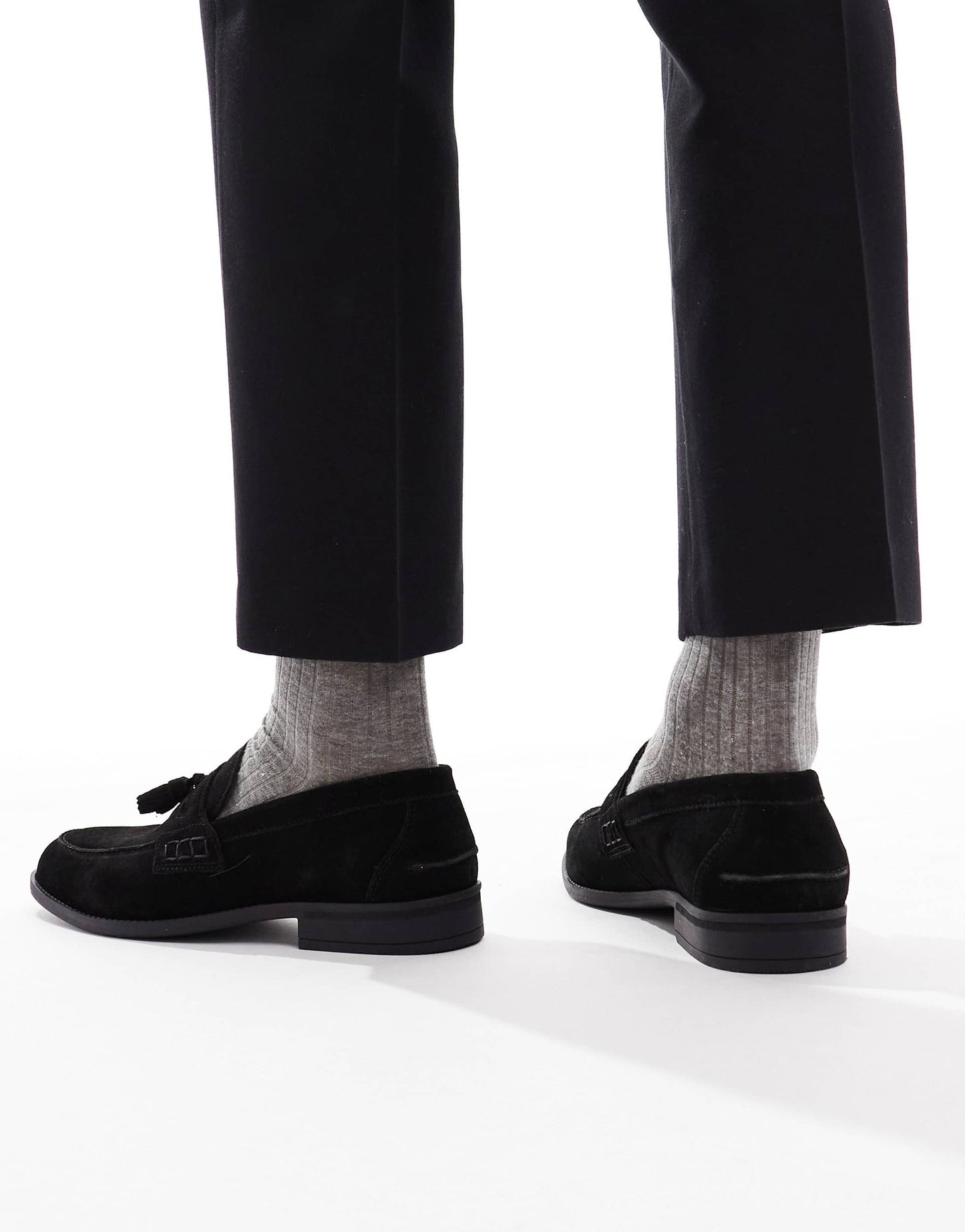 River Island faux suede tassel loafers in black