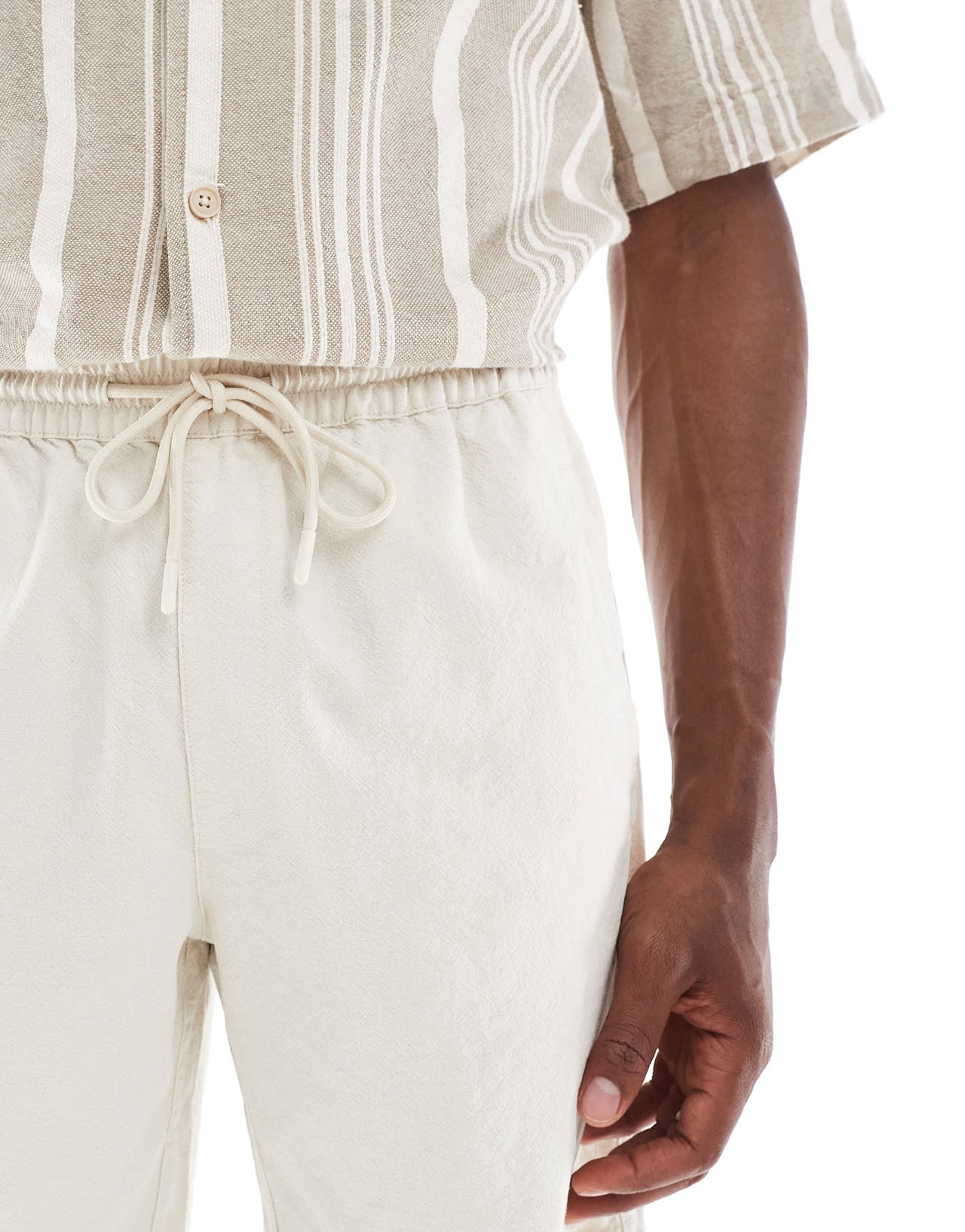 River Island linen look pull on shorts in light stone