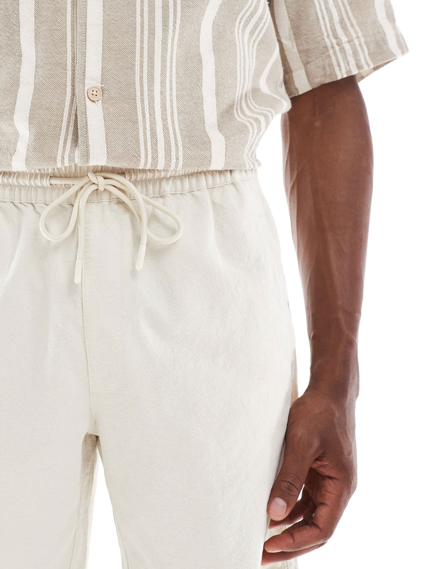 River Island linen look pull on shorts in light stone