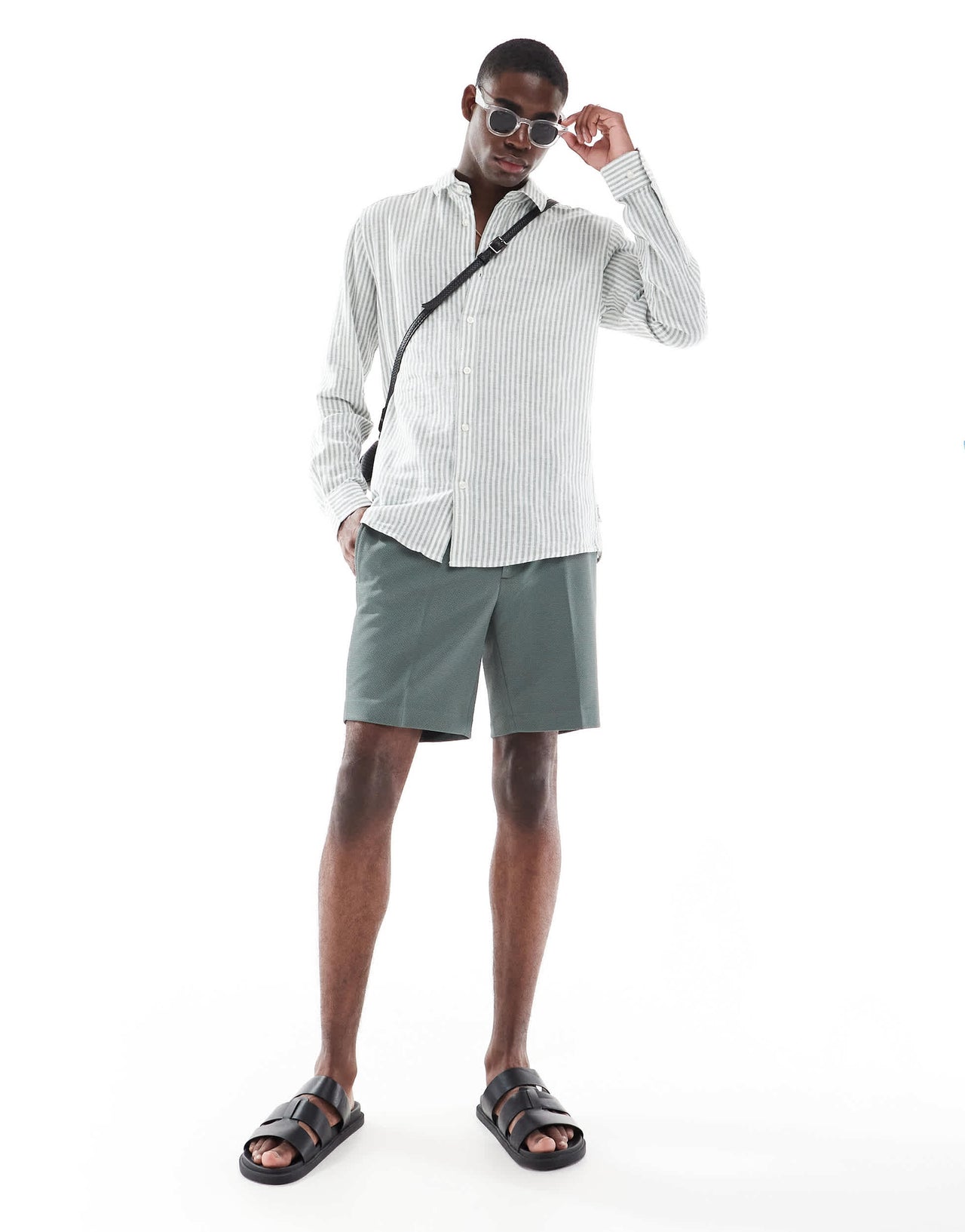 River Island waffle texture shorts in sage green