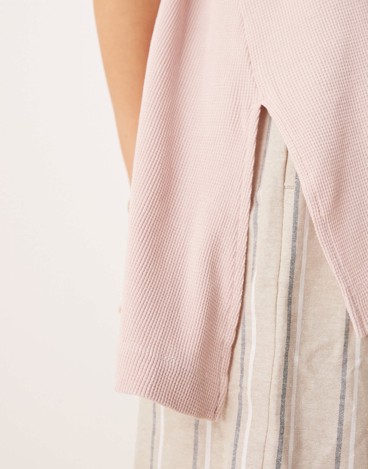 ASOS DESIGN extreme hem oversized waffle t-shirt in washed pink