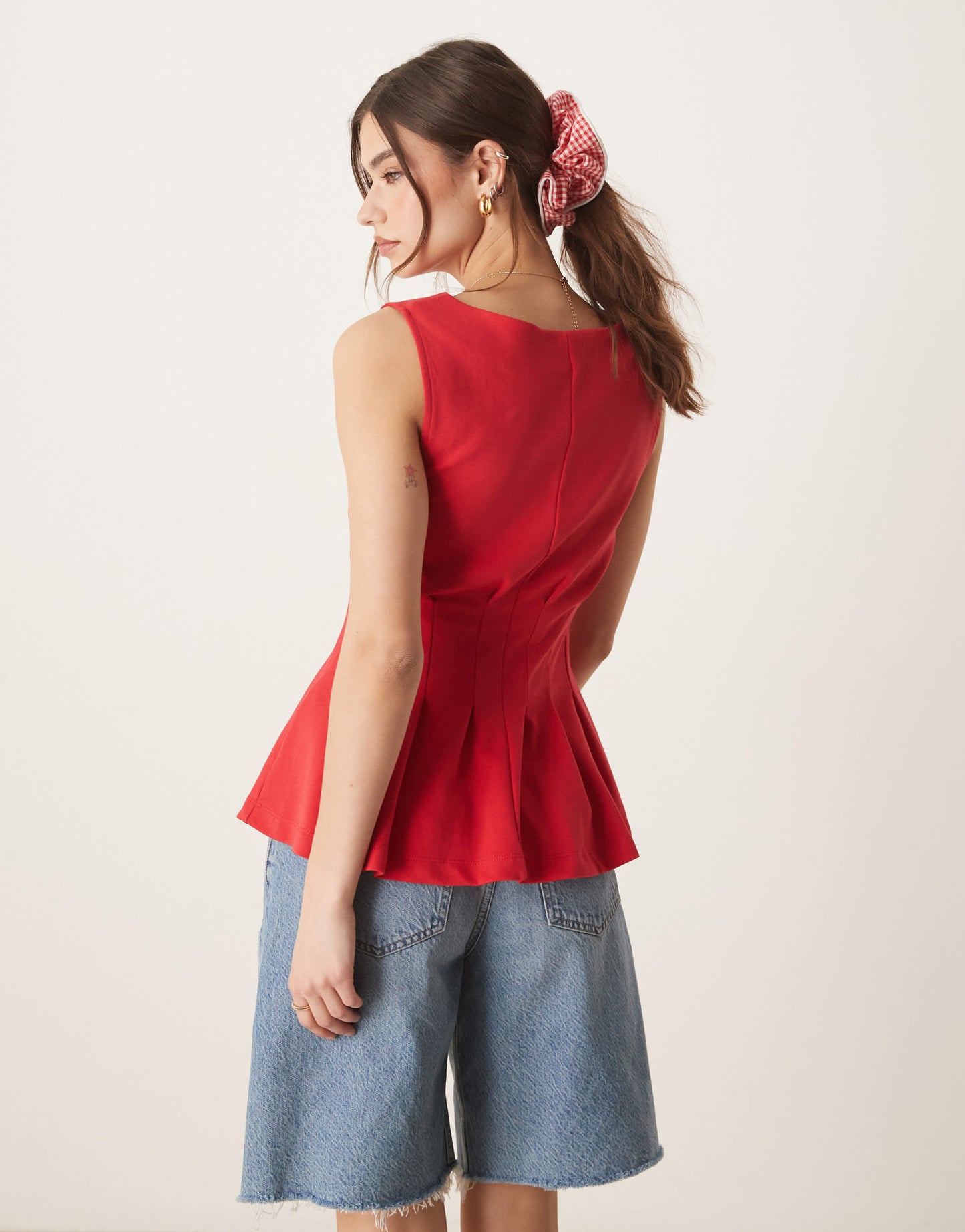 ASOS DESIGN  boat neck pleat waist tank in red