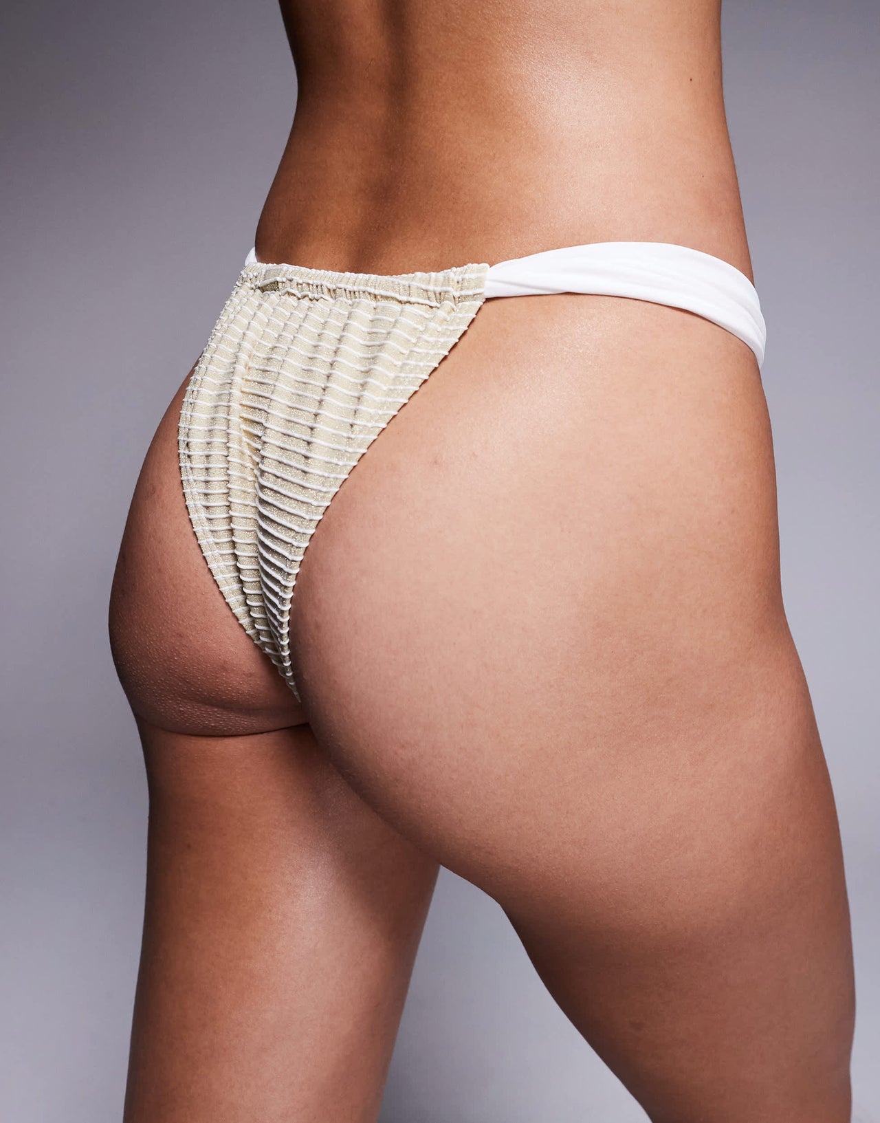 Moda Minx textured brazilian bikini bottoms in white stripe