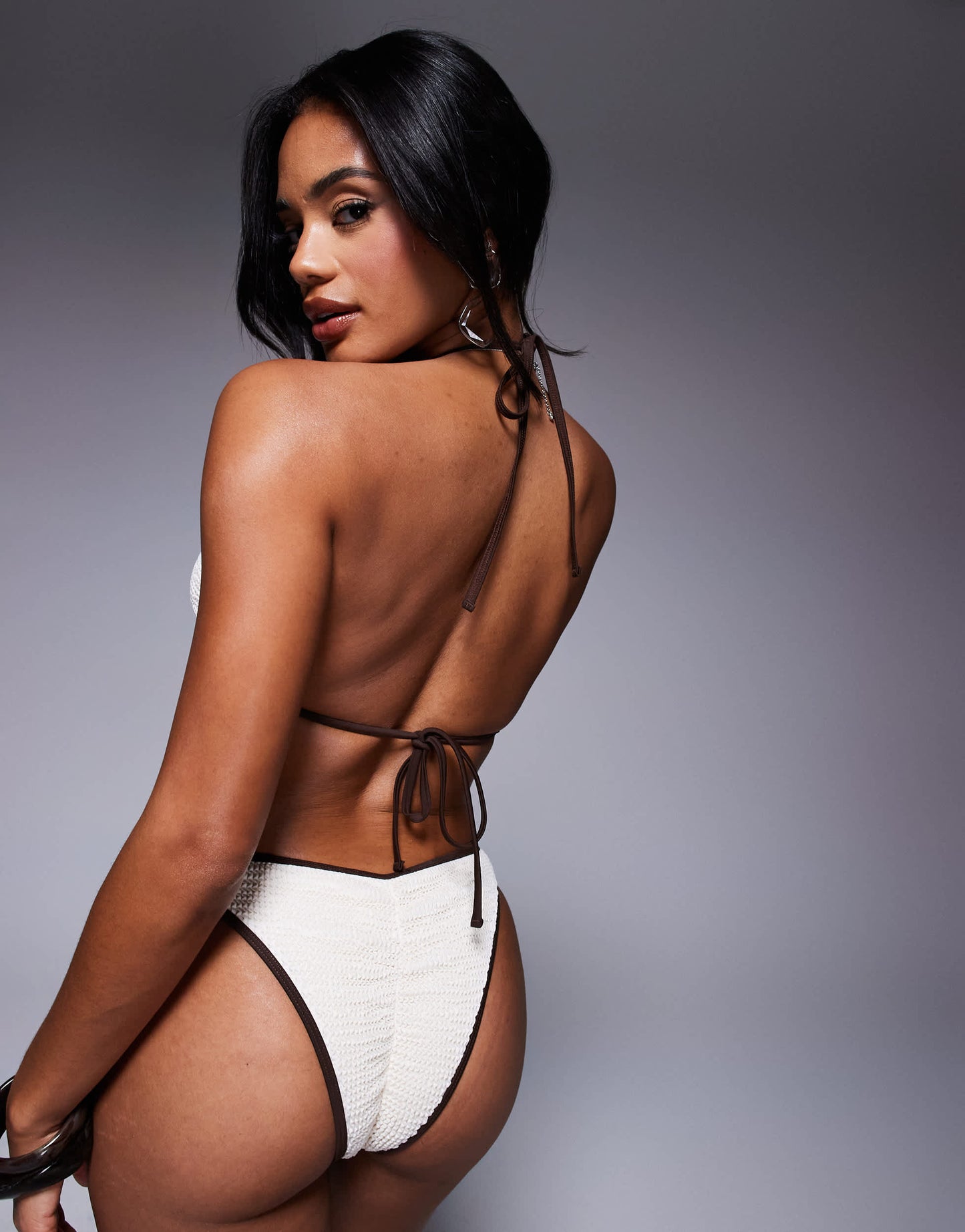 Moda Minx scrunch contrast binding halter bikini top in cream