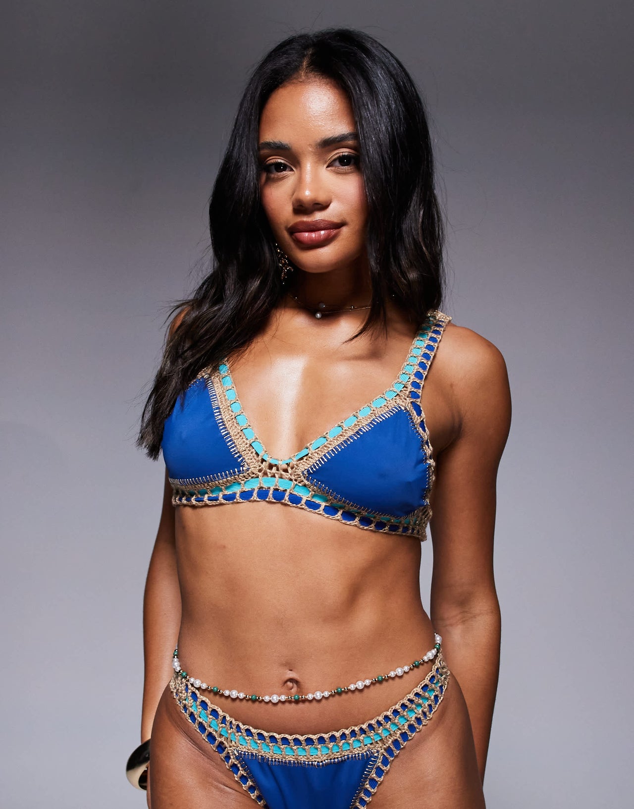 Moda Minx crochet trim bikini top in deep blue