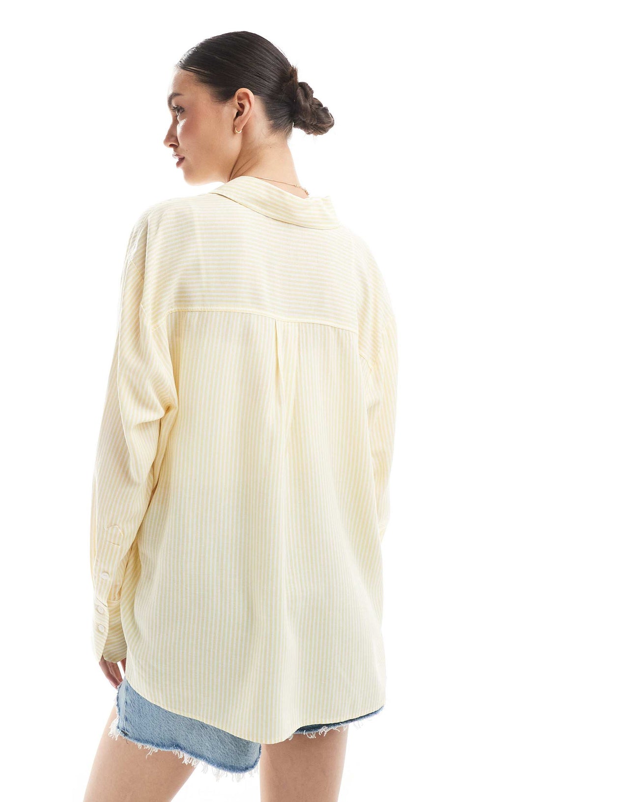 Bershka oversized linen shirt in yellow stripe