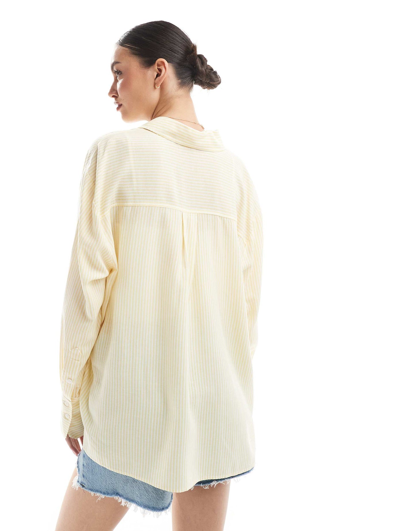 Bershka oversized linen shirt in yellow stripe