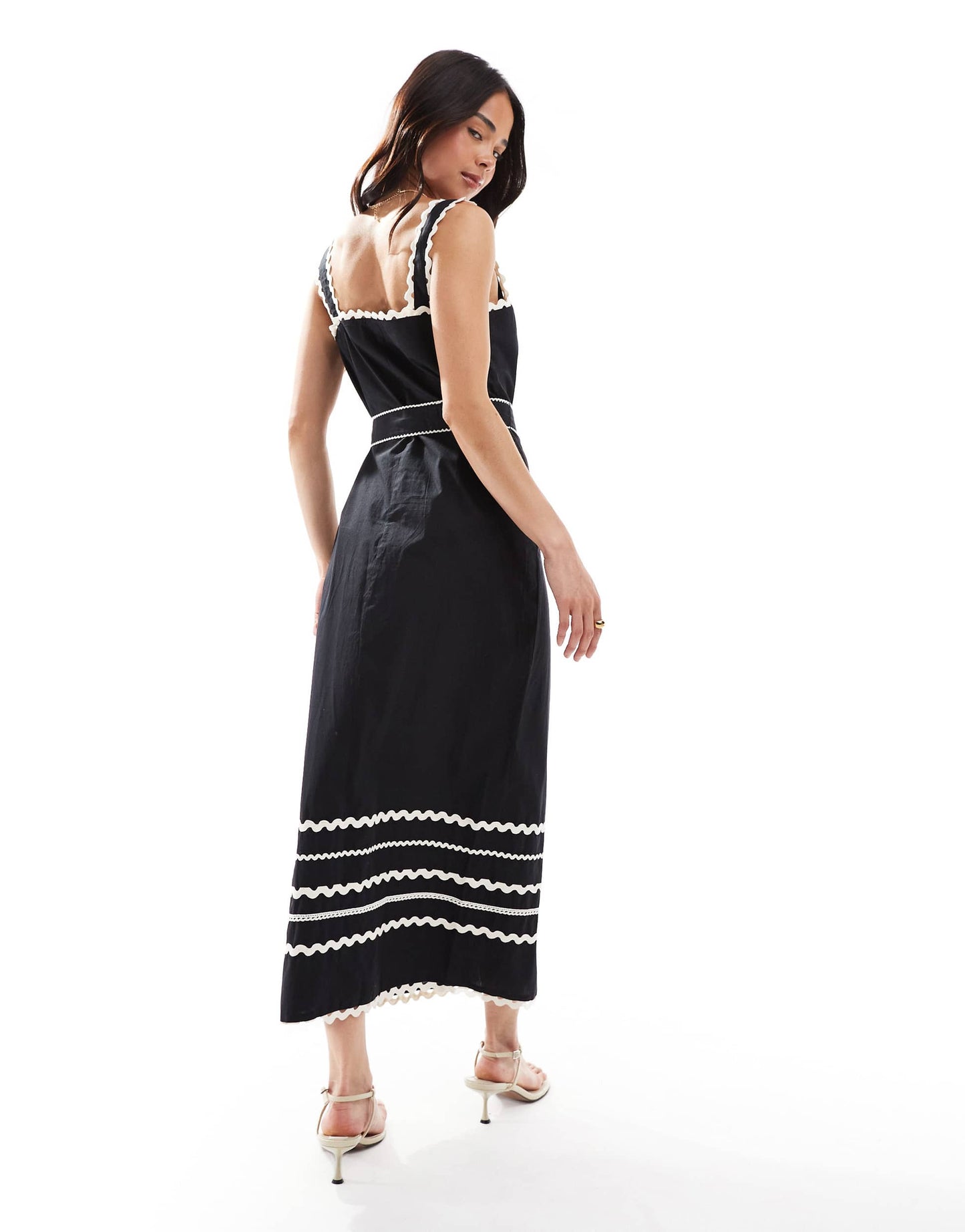 French Connection Cambria cotton ricrac midi dress in black and white
