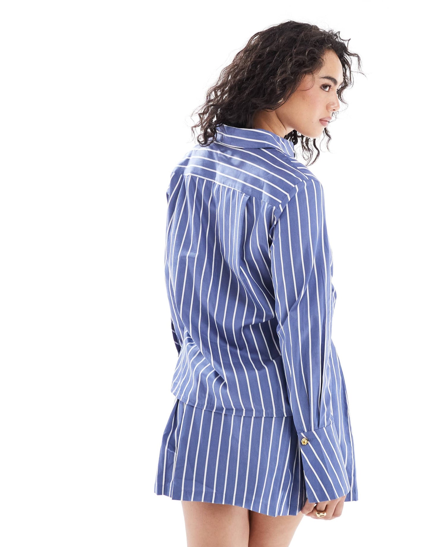 French Connection Alexis cotton stripe shirt in navy and white co-ord