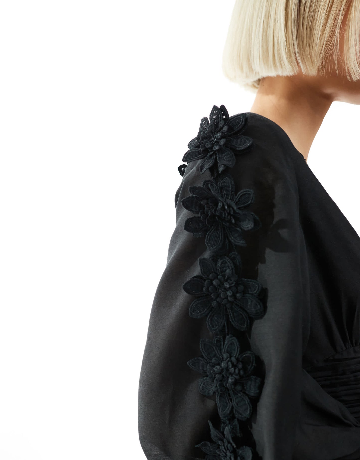 French Connection Aubrey 3D lace detail mini dress in black