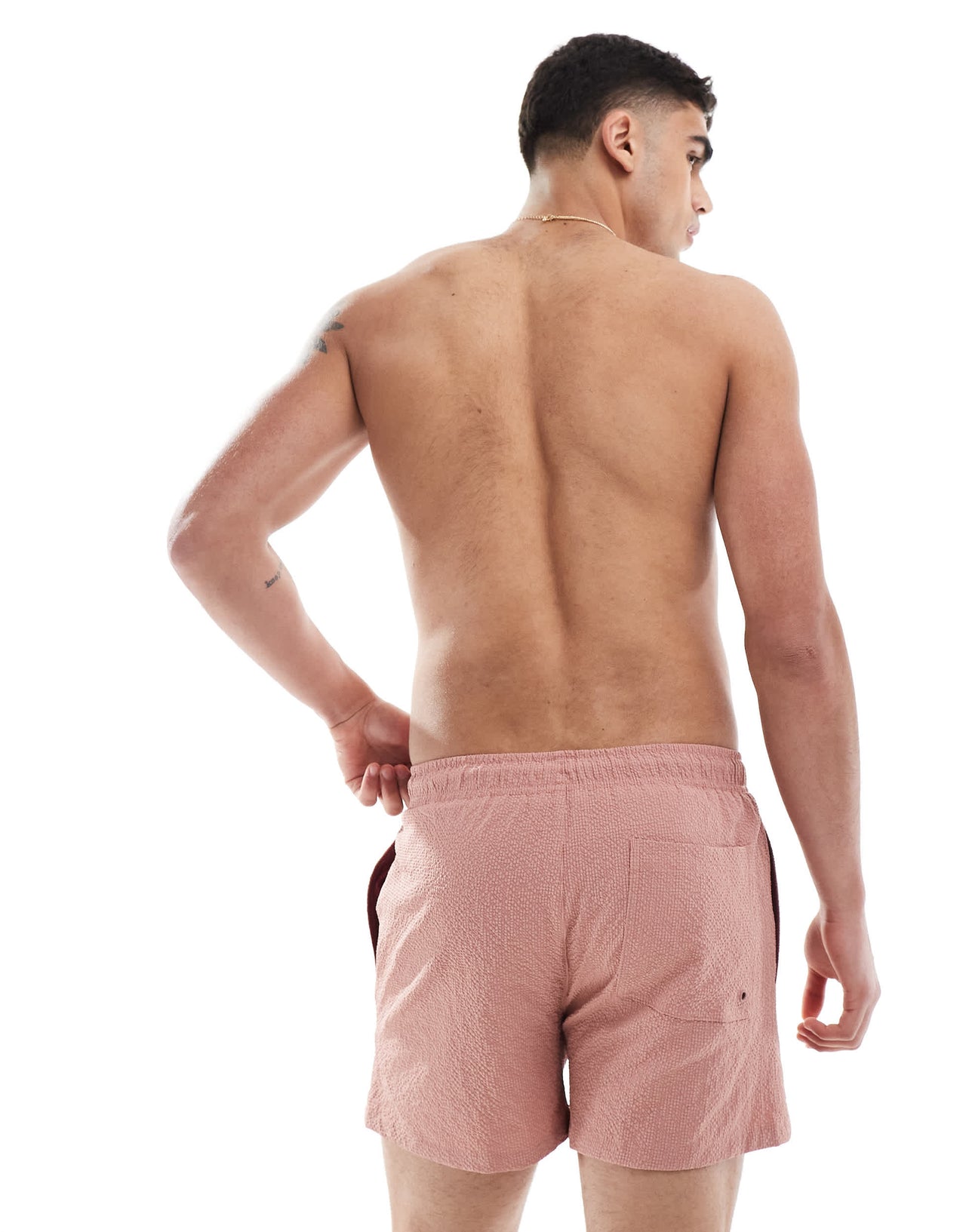 River Island seersucker swim trunks in pink