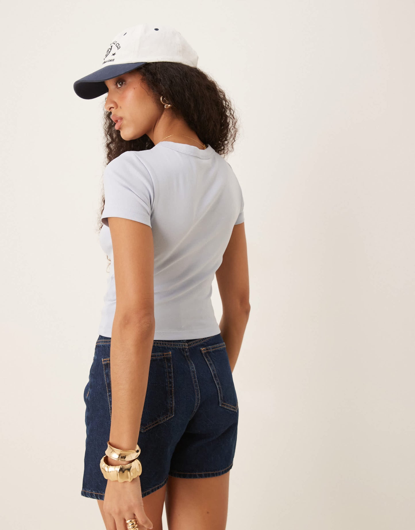 Gina Tricot short sleeve slim fit top in light blue