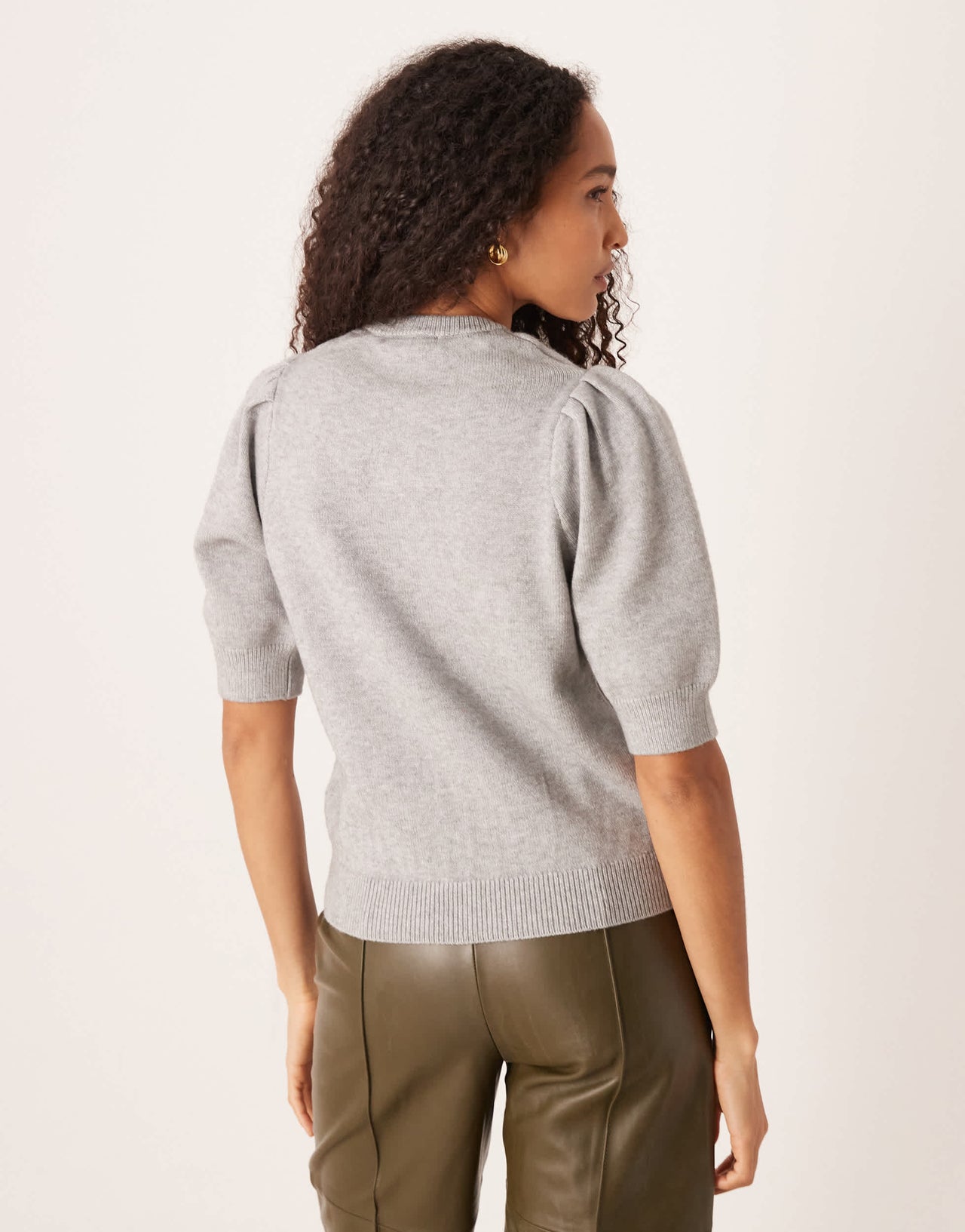 Gina Tricot knitted short sleeve sweater with puff sleeves in grey melange