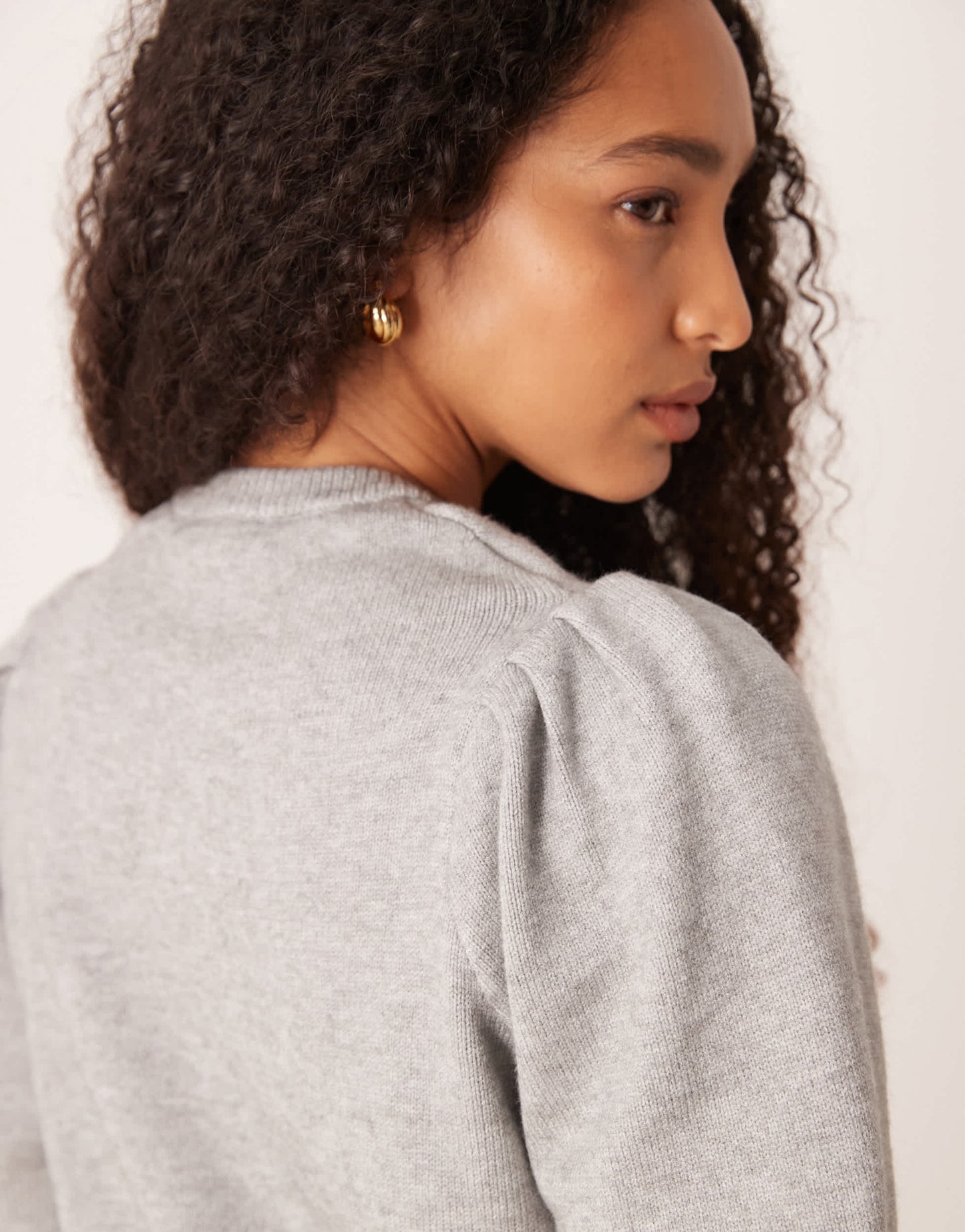 Gina Tricot knitted short sleeve sweater with puff sleeves in grey melange