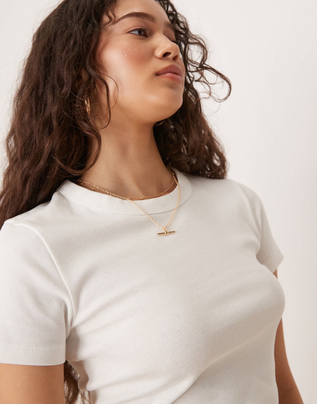 Gina Tricot short sleeve slim fit top in white