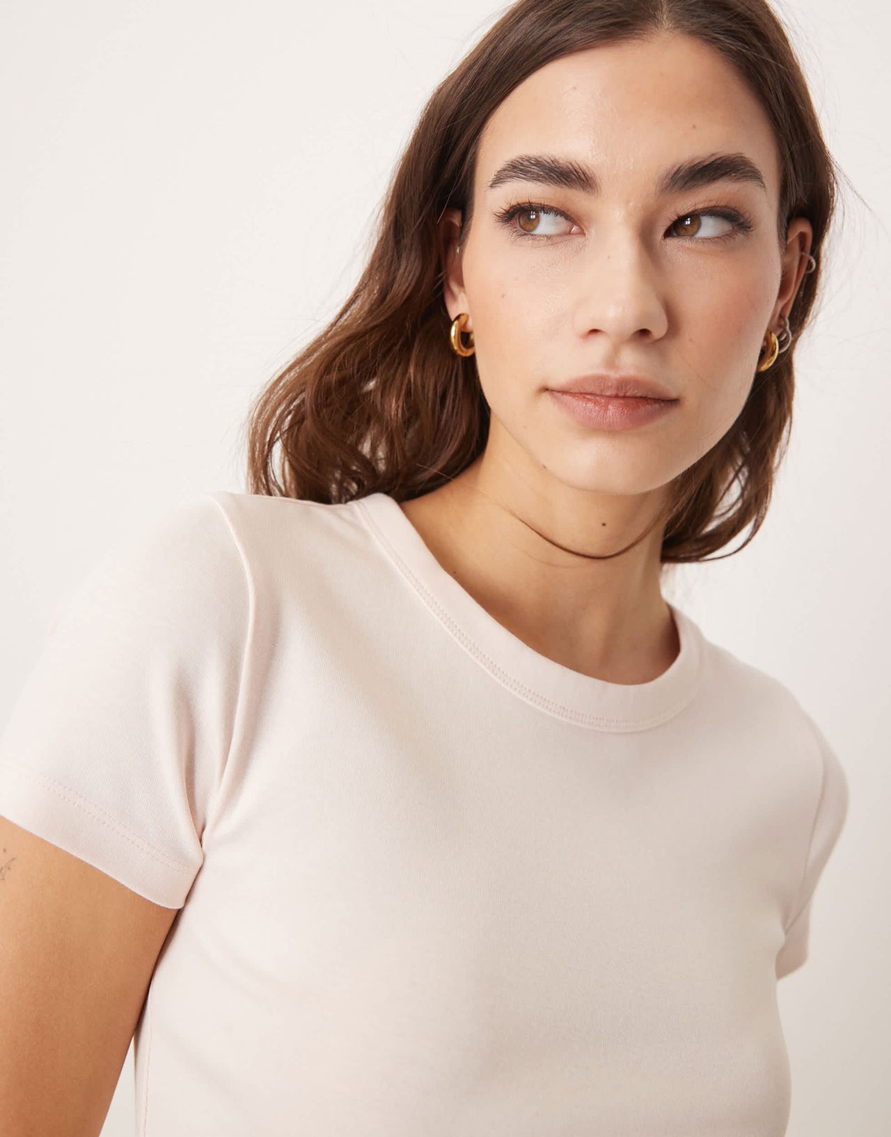 Gina Tricot short sleeve slim fit top in light pink