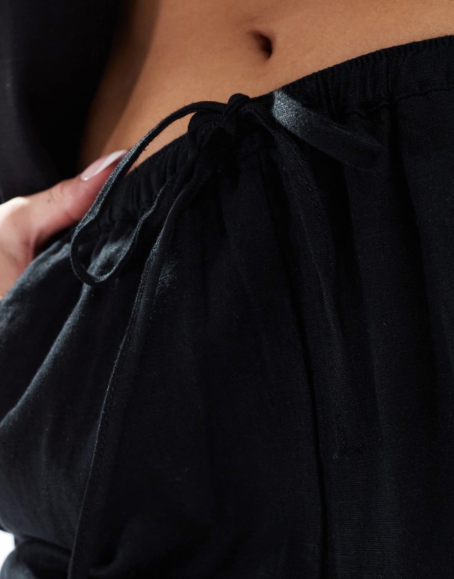 Pull&Bear high waisted linen look trousers in black